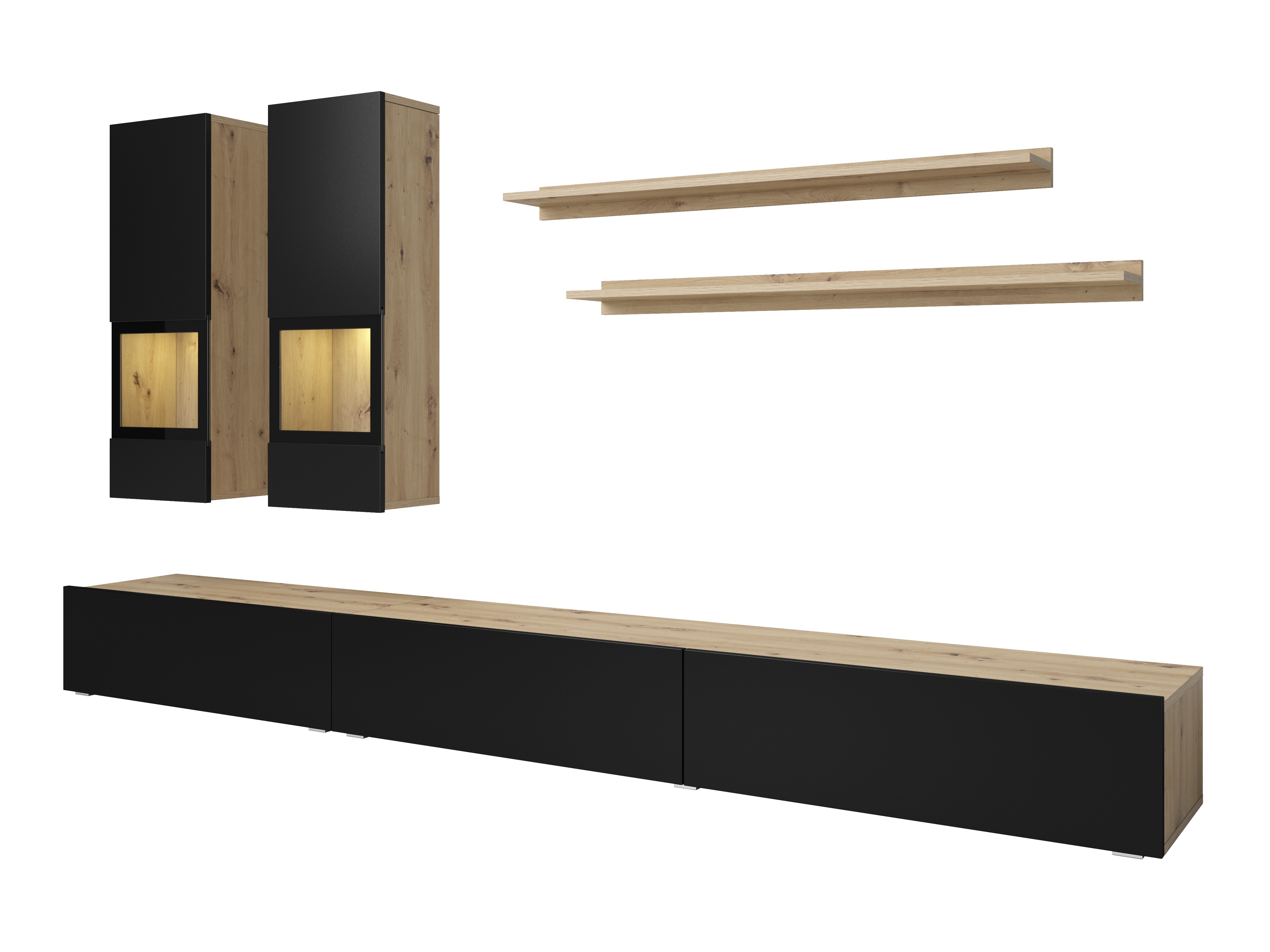 Conjunto para sala de estar Serodeu 100 (Carvalho Artisan + Preto mate)