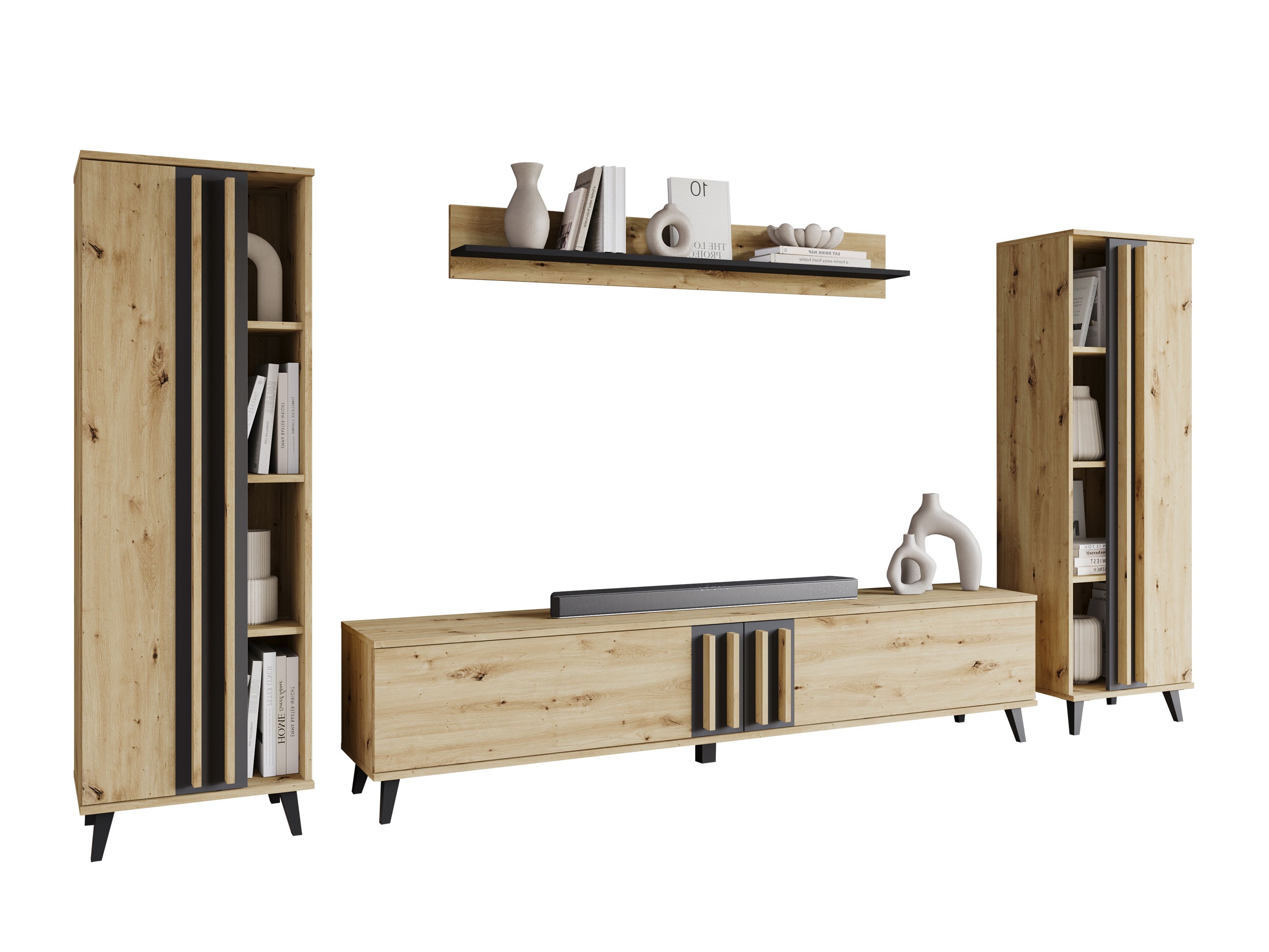 Conjunto para sala de estar Facetor (Carvalho Artisan + Grafite)