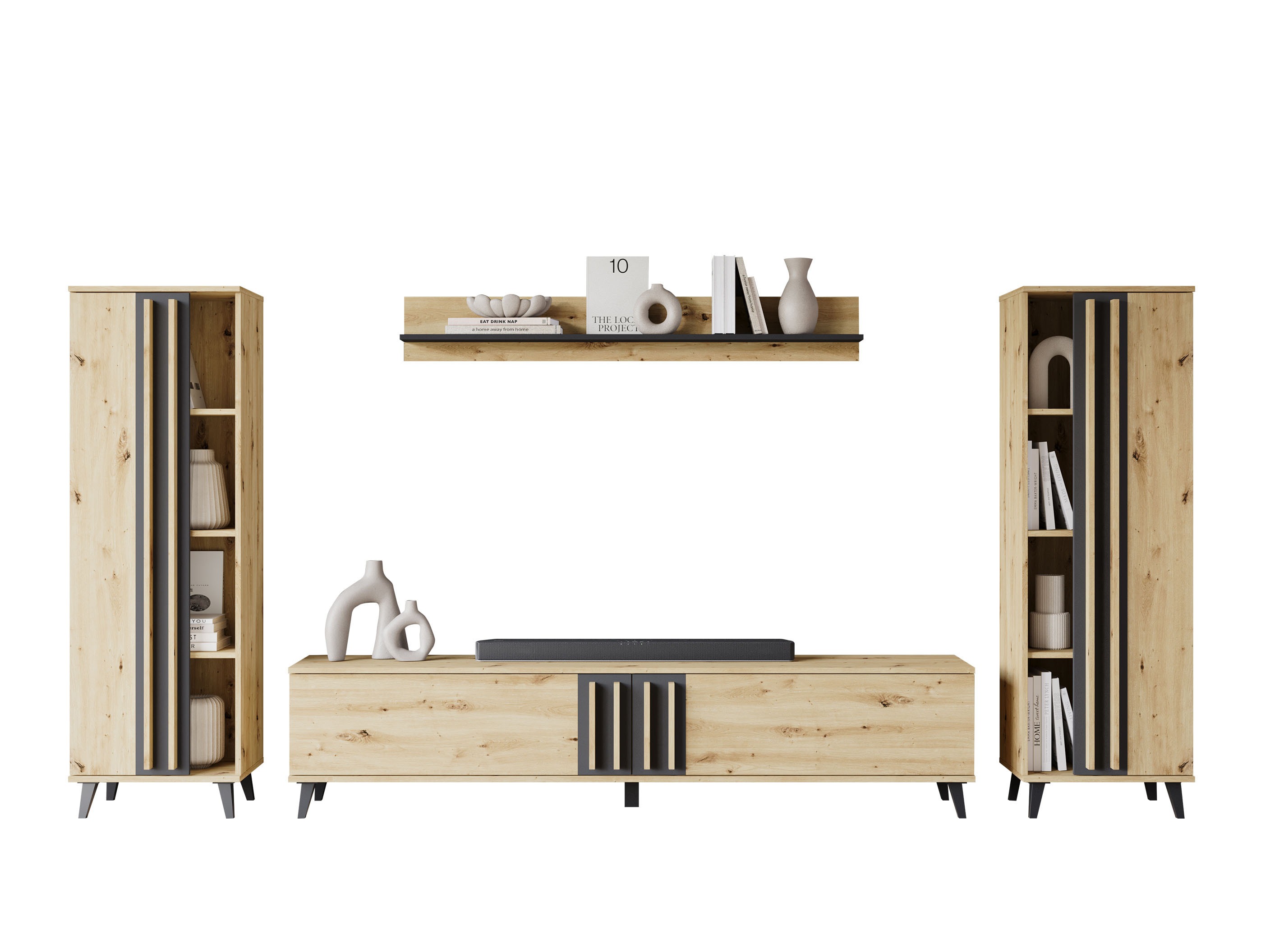 Conjunto para sala de estar Facetor (Carvalho Artisan + Grafite)