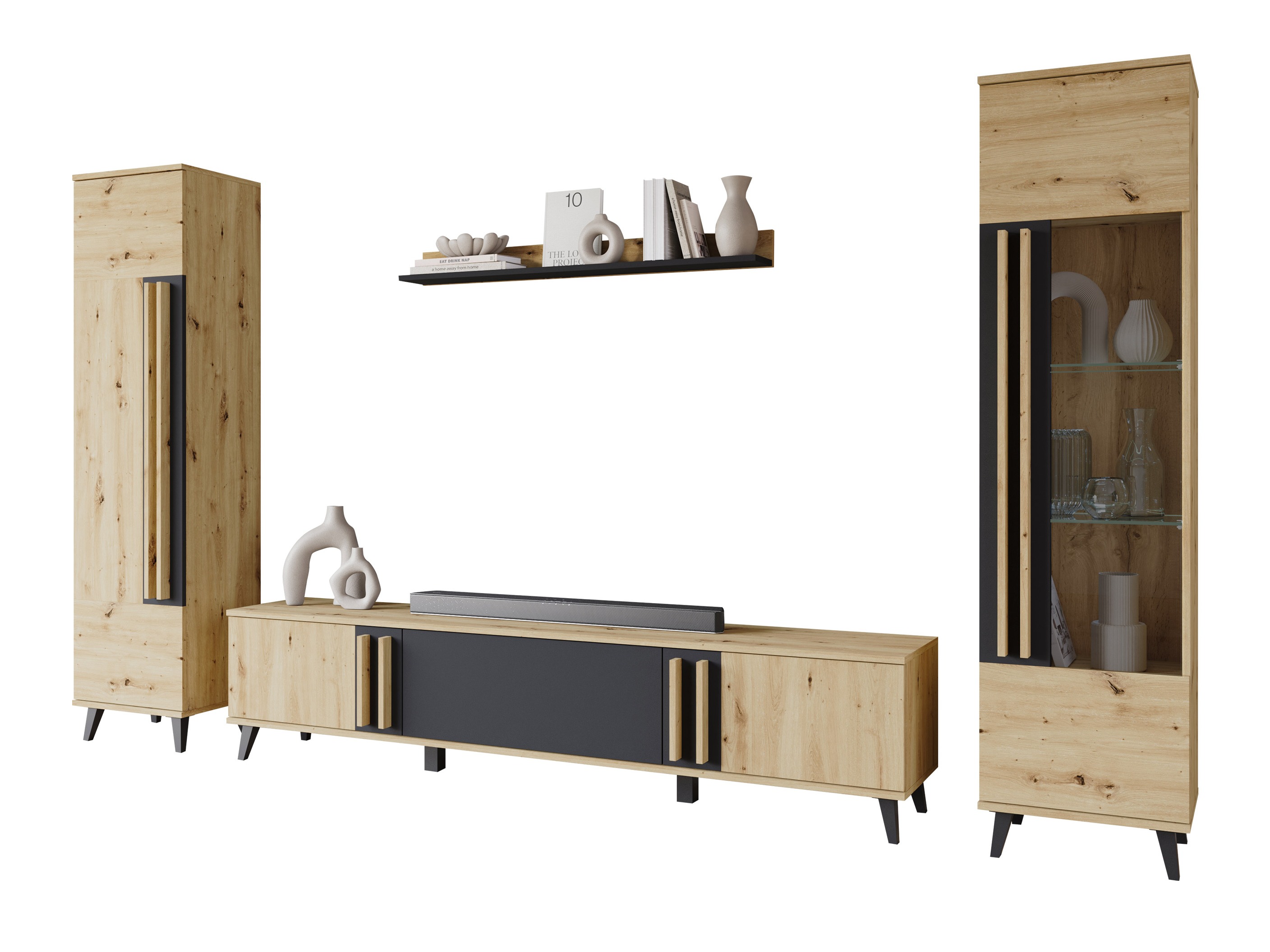 Conjunto para sala de estar Facetor II (Carvalho Artisan + Grafite)