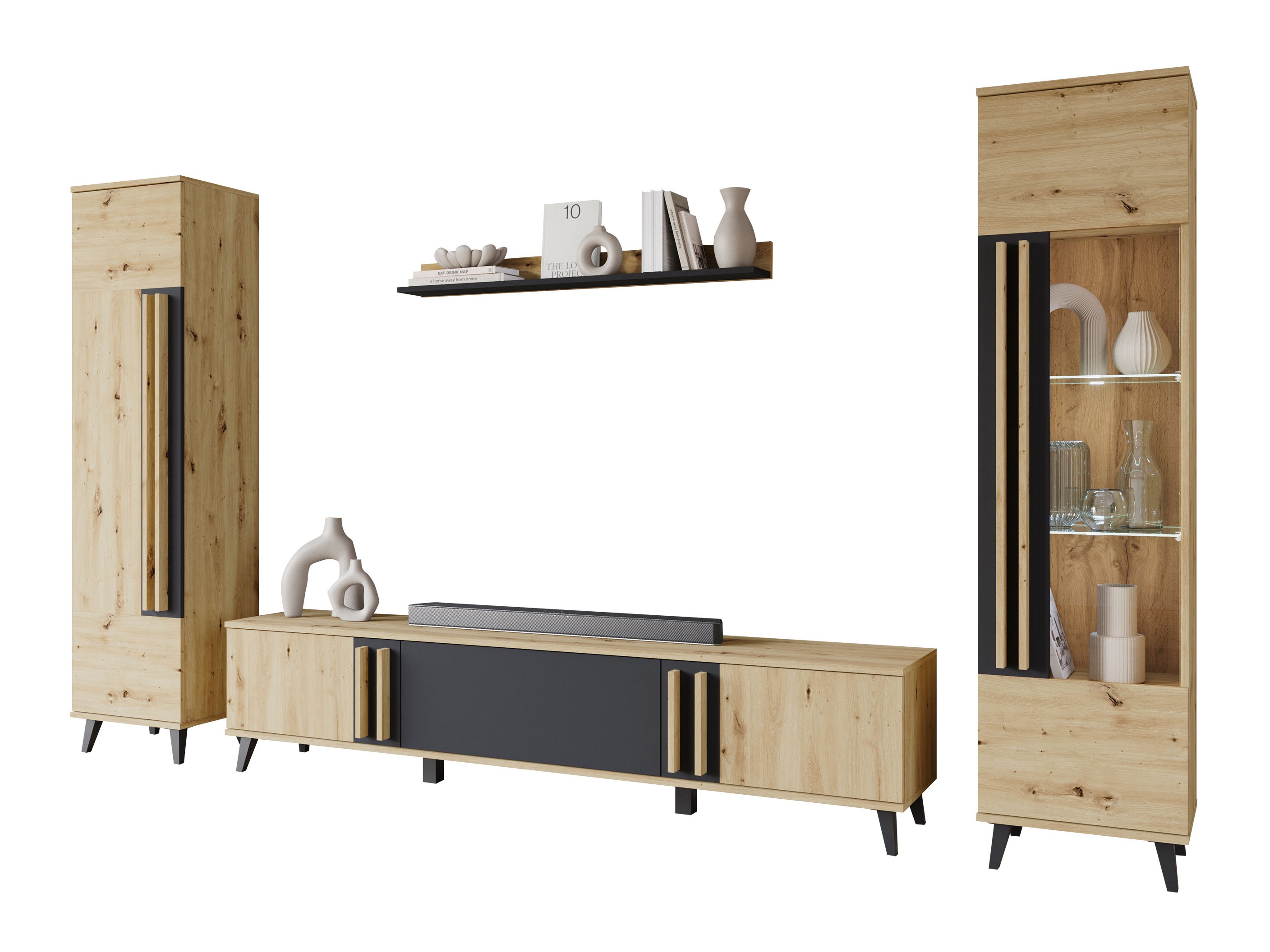 Conjunto para sala de estar Facetor II (Carvalho Artisan + Grafite)