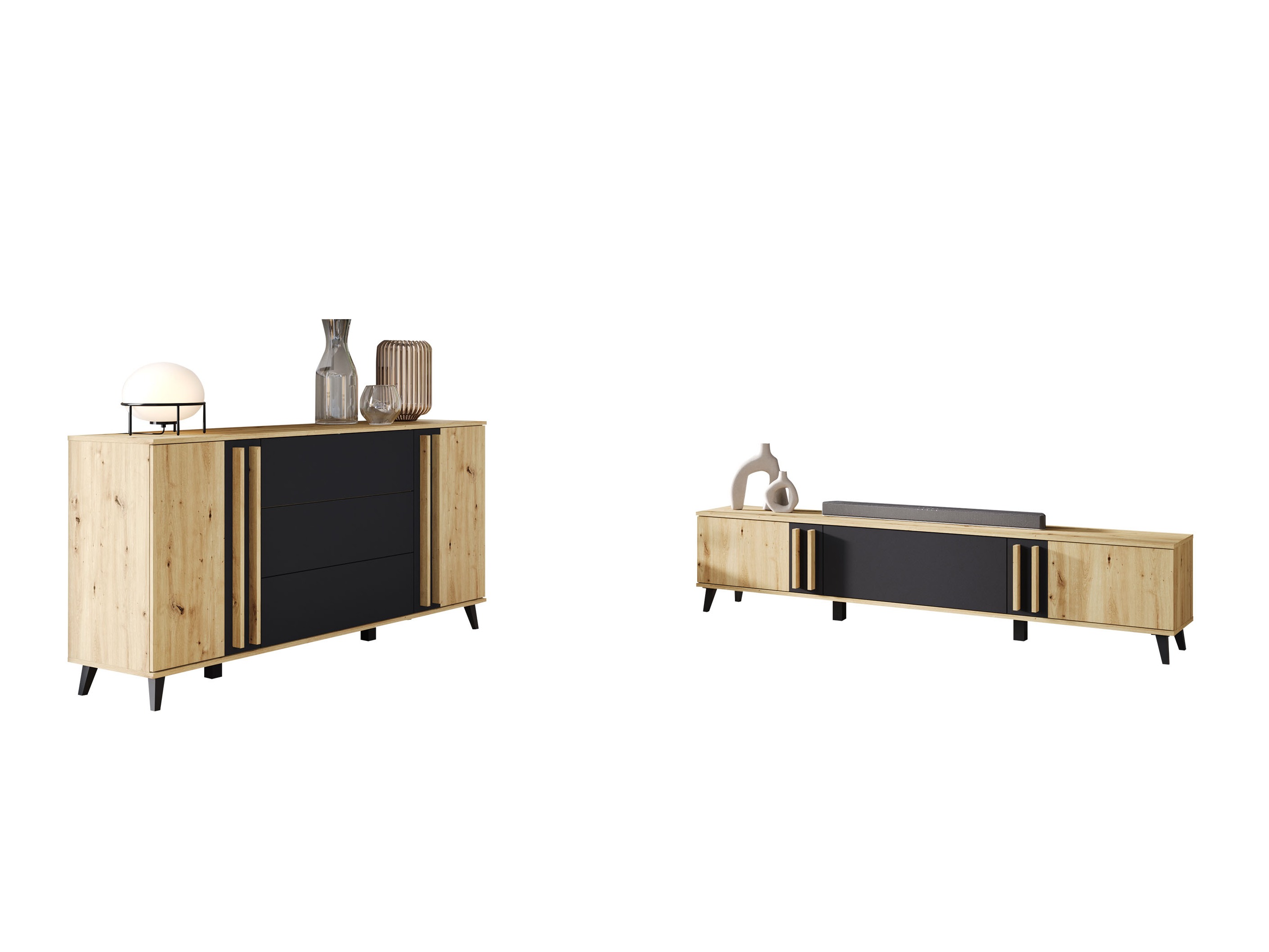 Conjunto para sala de estar Facetor III (Carvalho Artisan + Grafite)