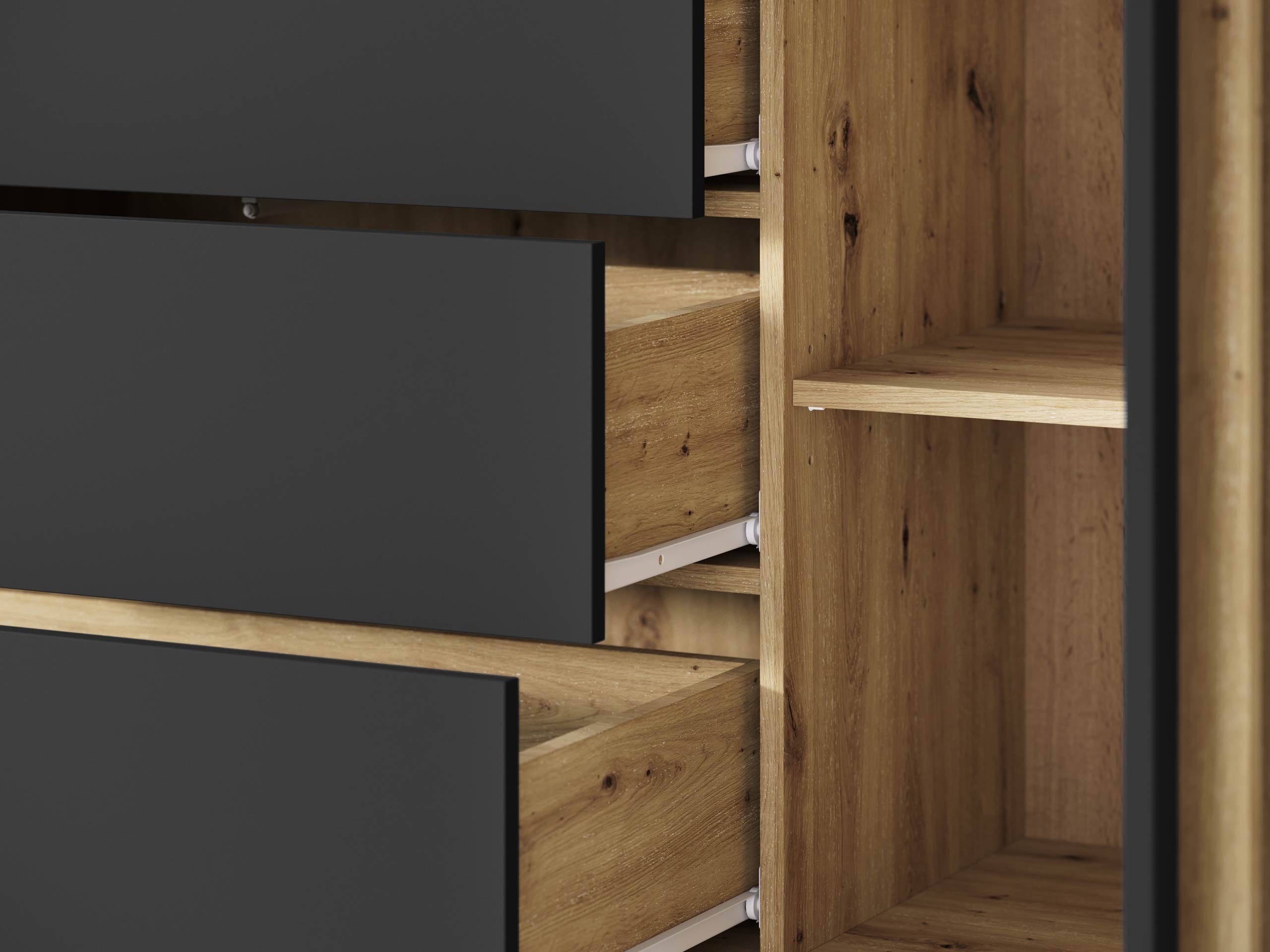 Conjunto para sala de estar Facetor III (Carvalho Artisan + Grafite)