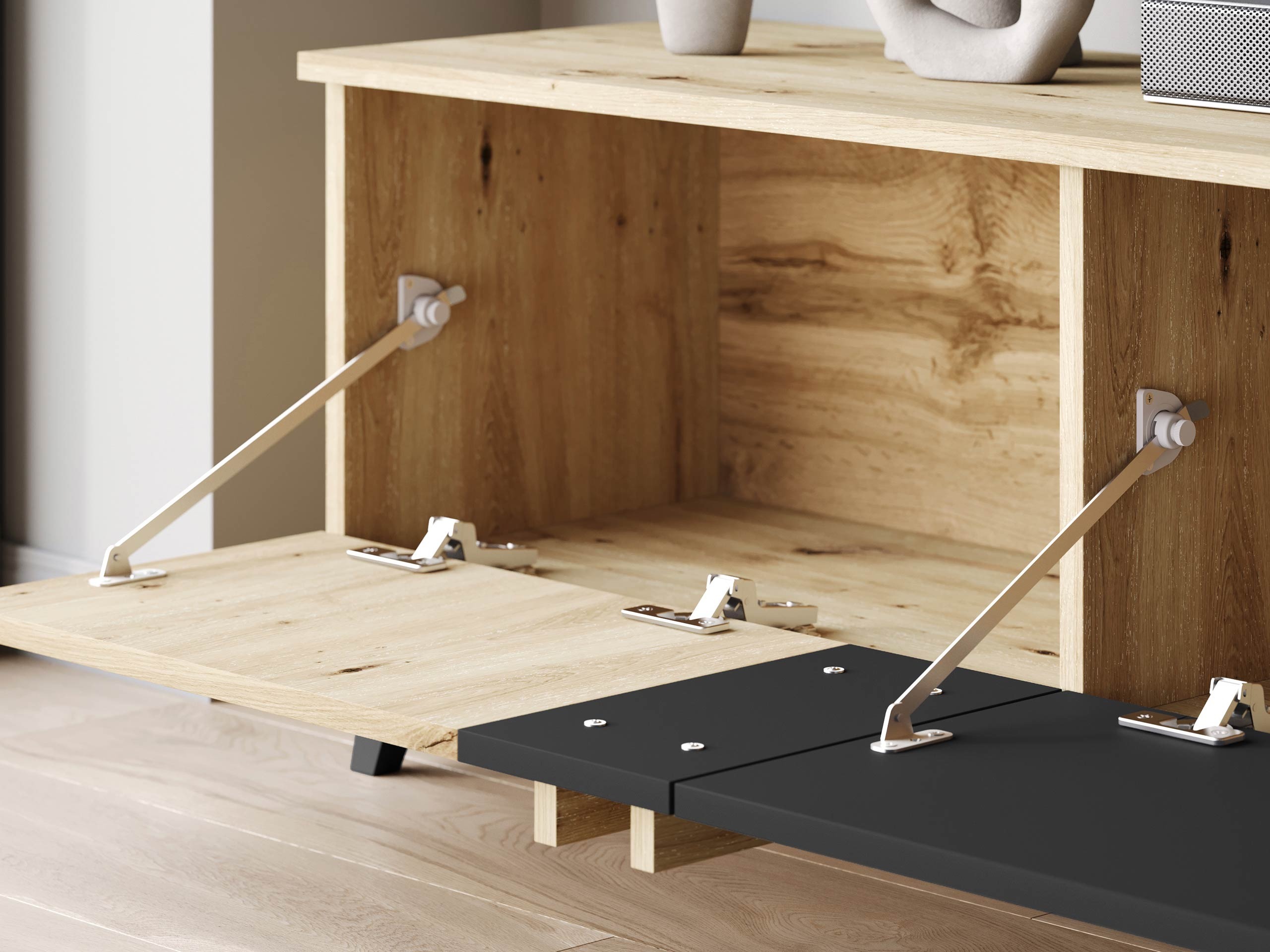 Conjunto para sala de estar Facetor III (Carvalho Artisan + Grafite)