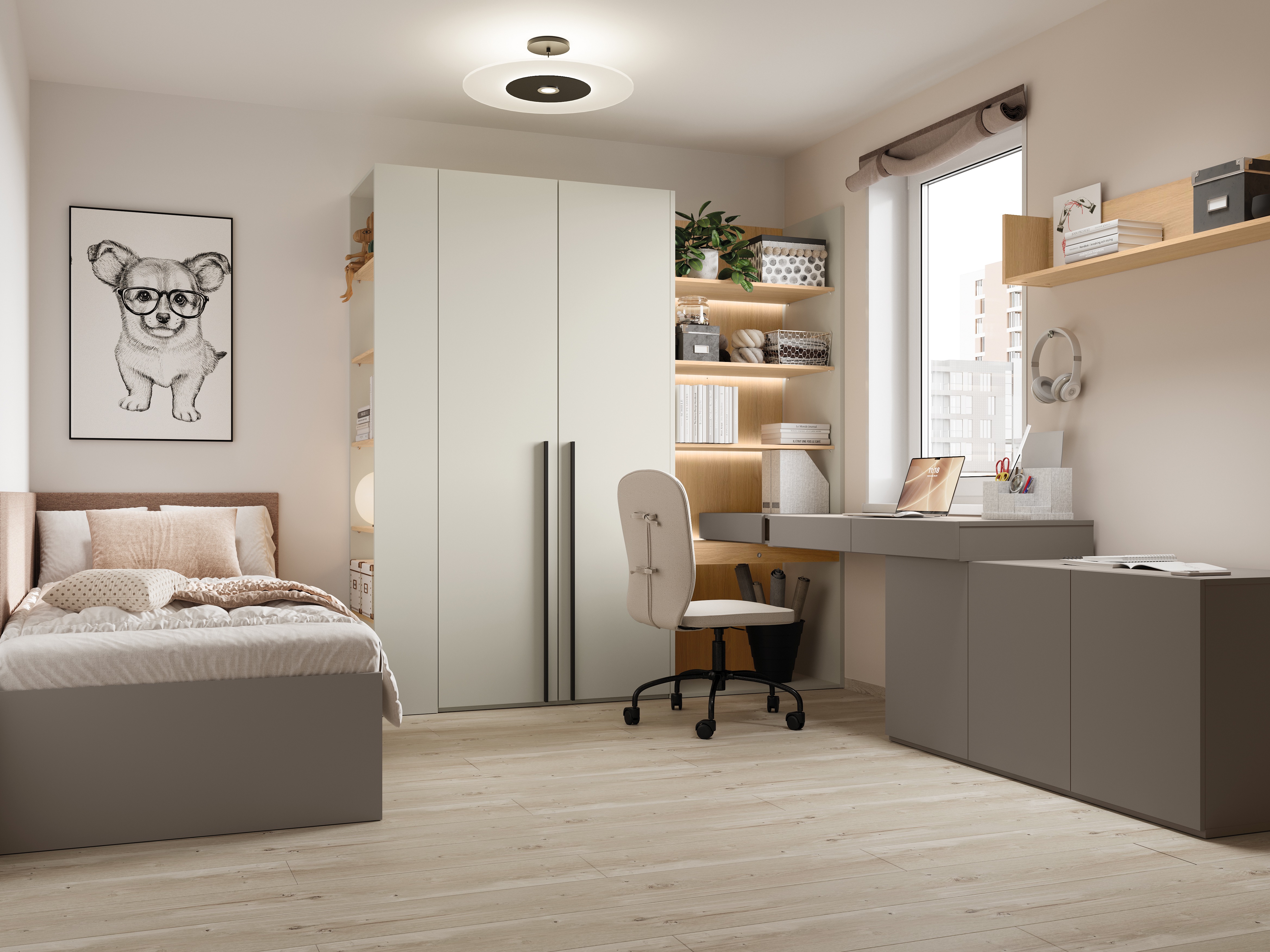 Conjunto para escritório em casa Evareve 118 (Cinzento + Carvalho)