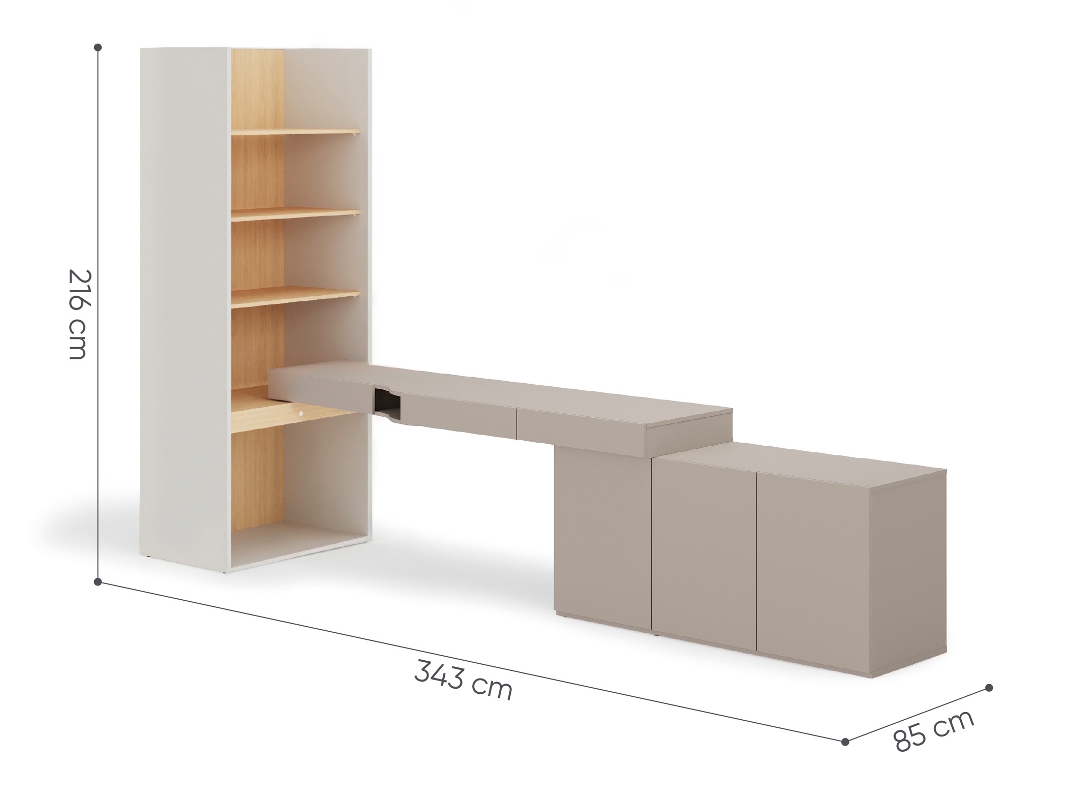 Conjunto para escritório em casa Evareve 118 (Cinzento + Carvalho)
