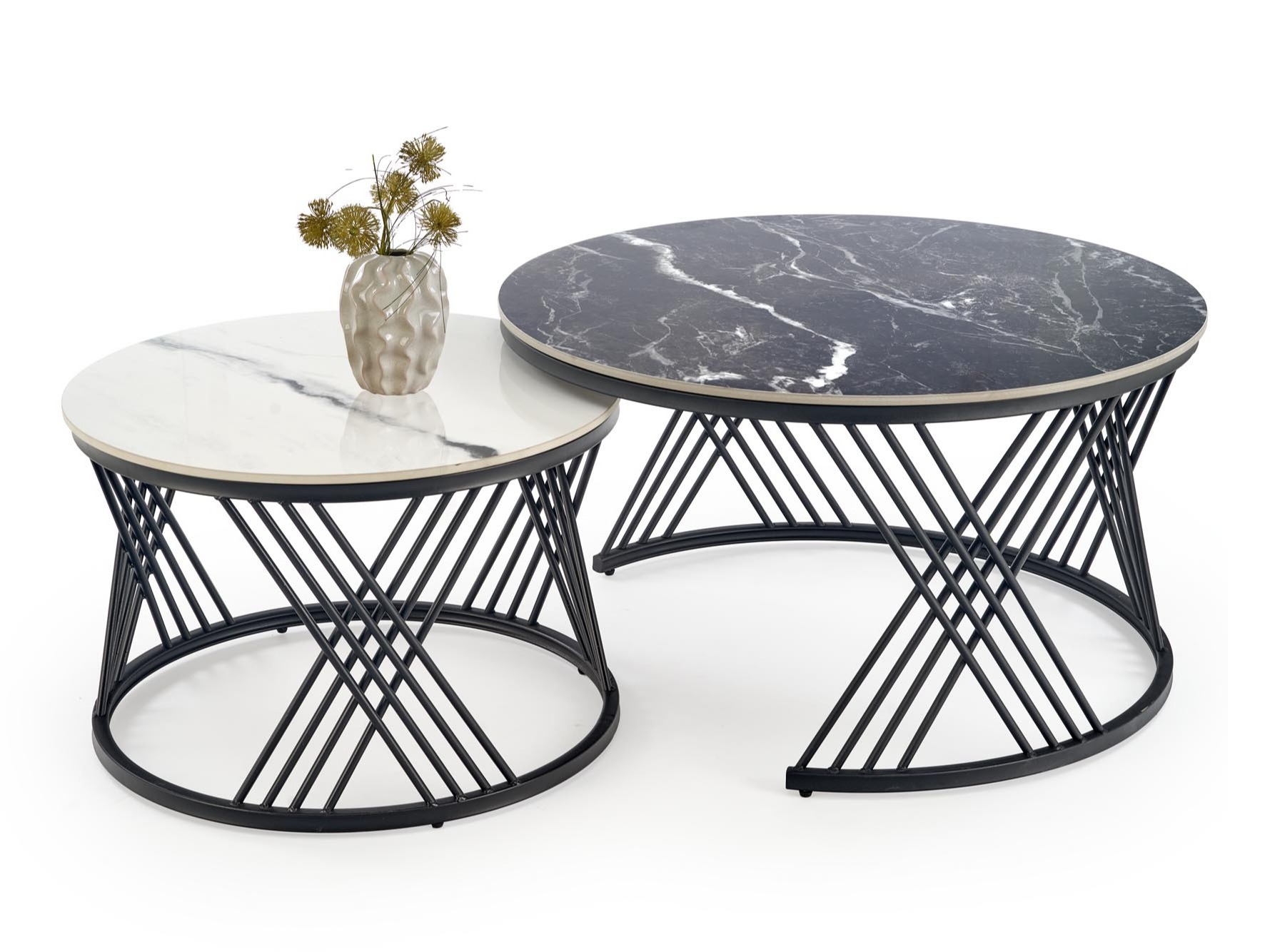 Conjunto de mesa de centro Houston Acetum (Marmore branco + Mármore preto)