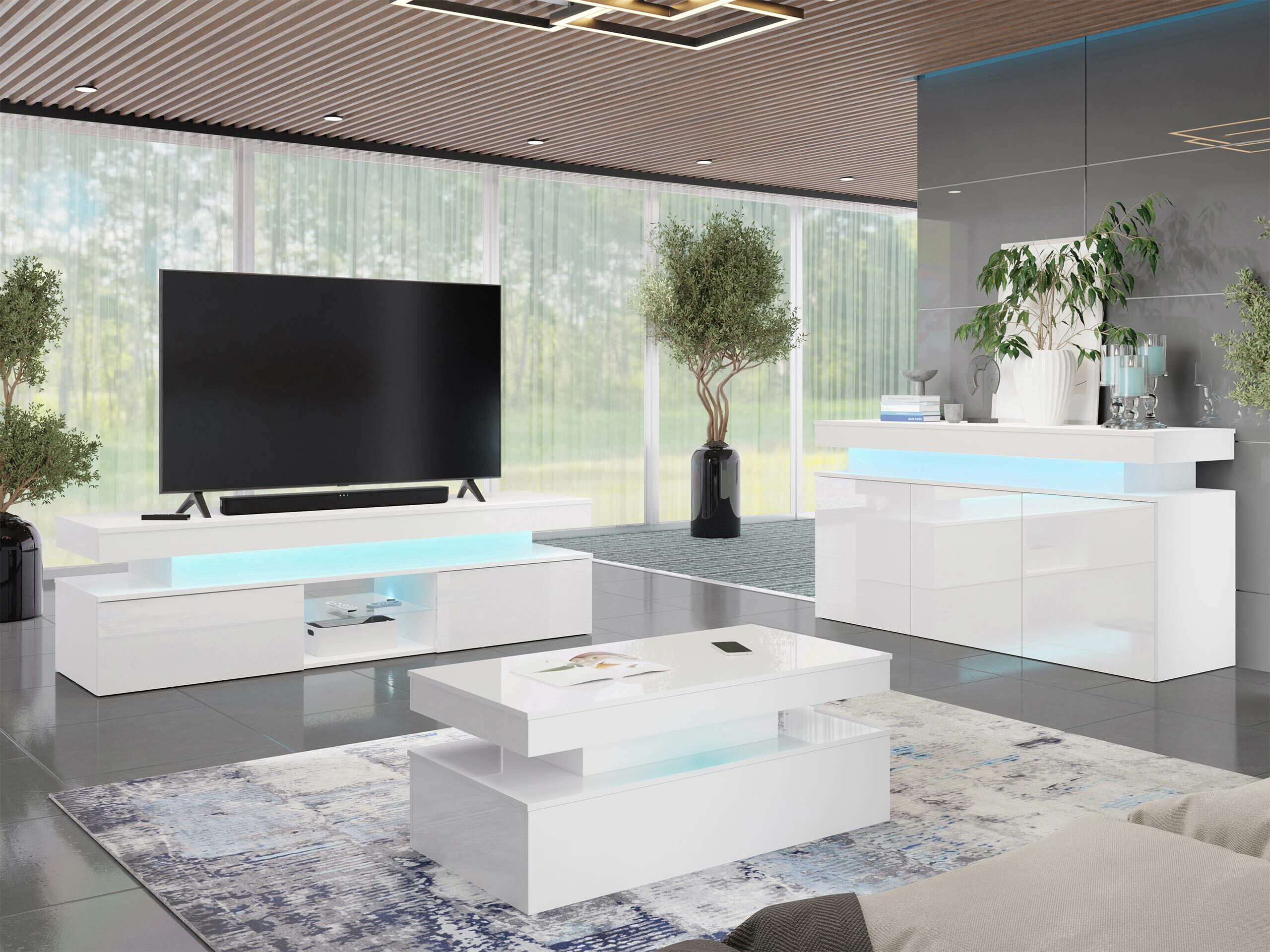Conjunto para sala de estar Monfero (Branco + Branco brilhante)