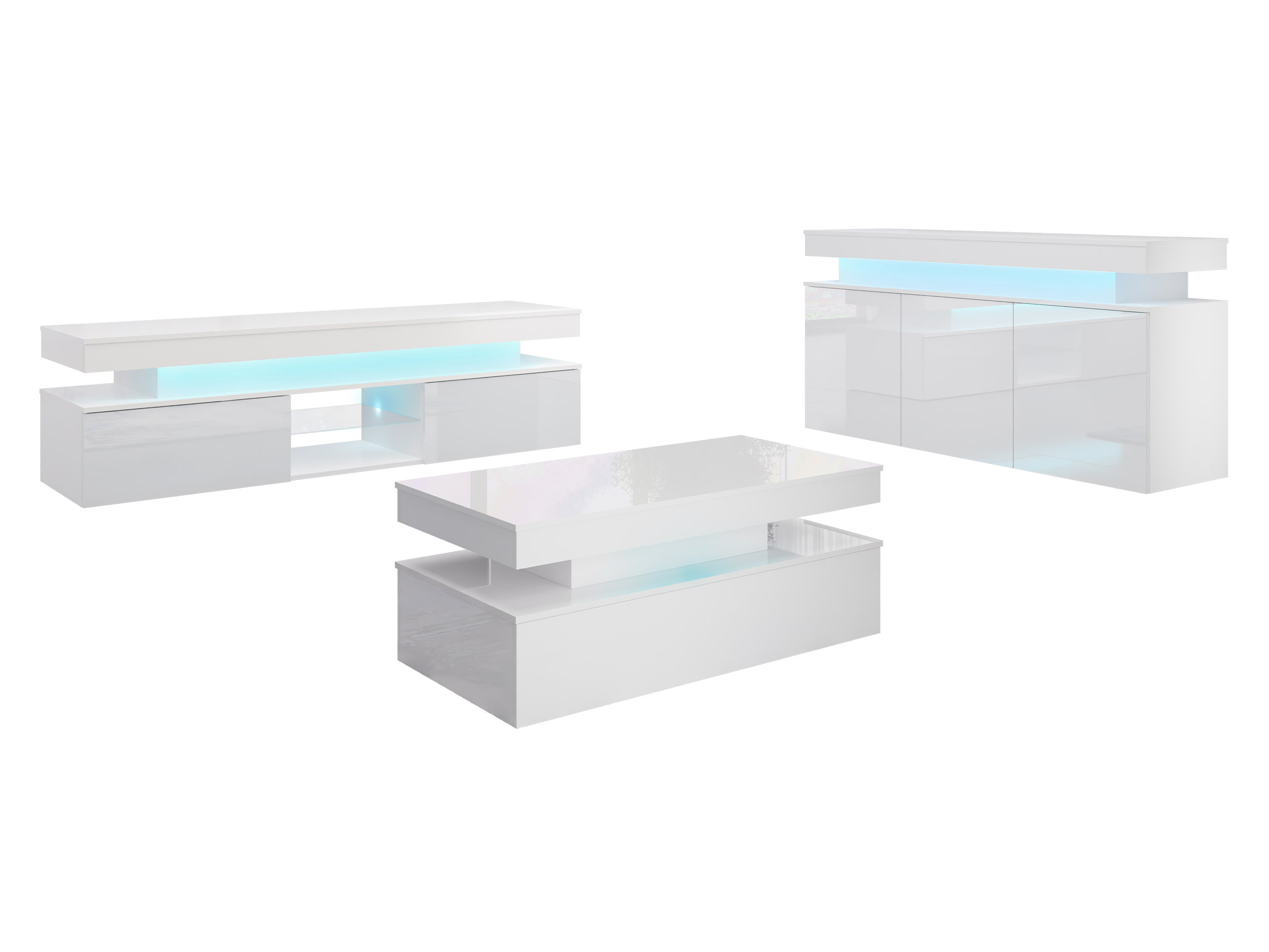 Conjunto para sala de estar Monfero (Branco + Branco brilhante)