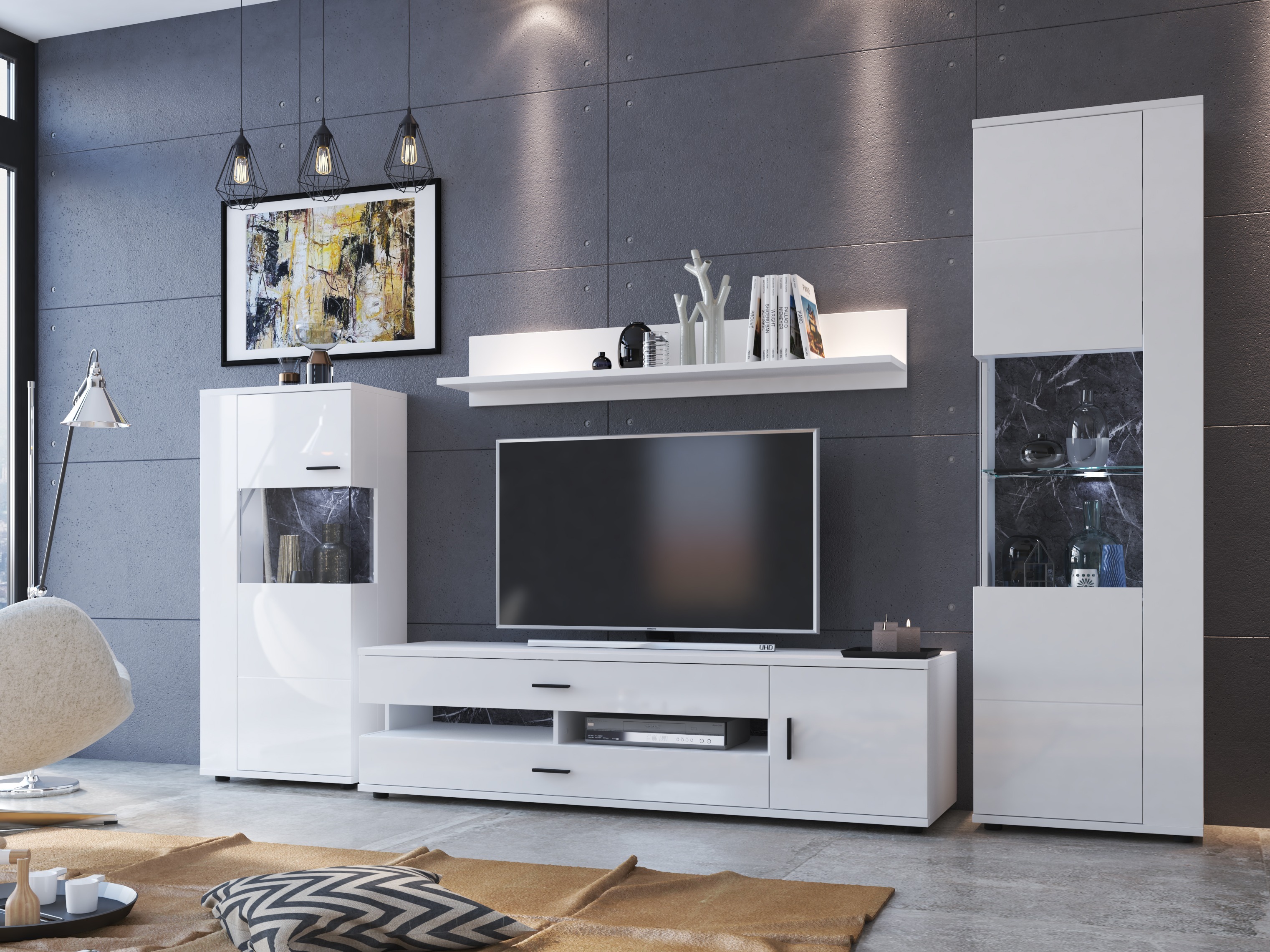 Conjunto para sala de estar Ontario 161 (Branco brilhante + Branco)