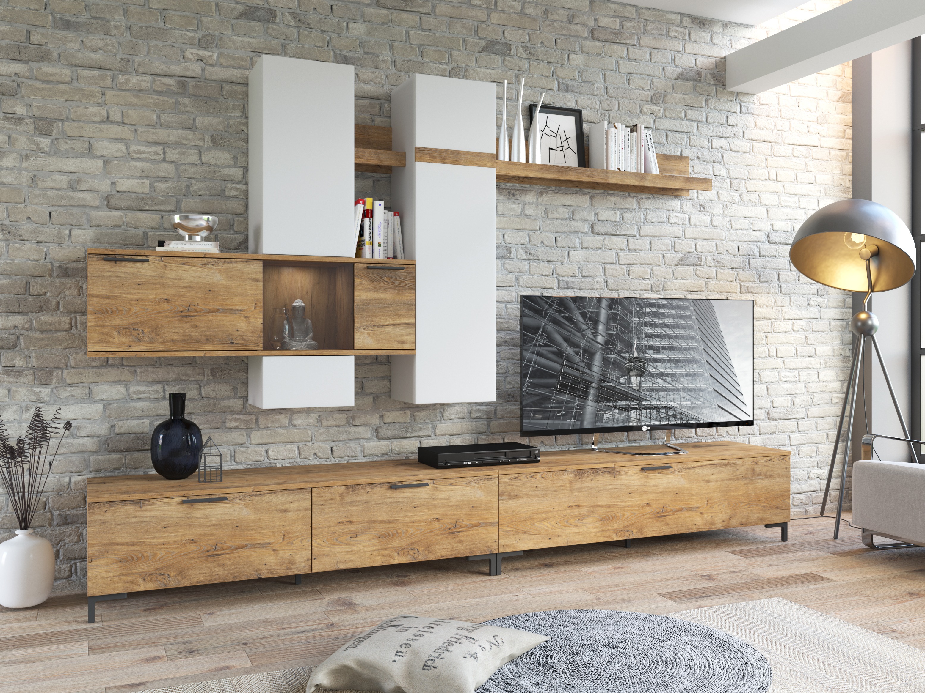 Conjunto para sala de estar Salnola 105 (Branco + Castanha)