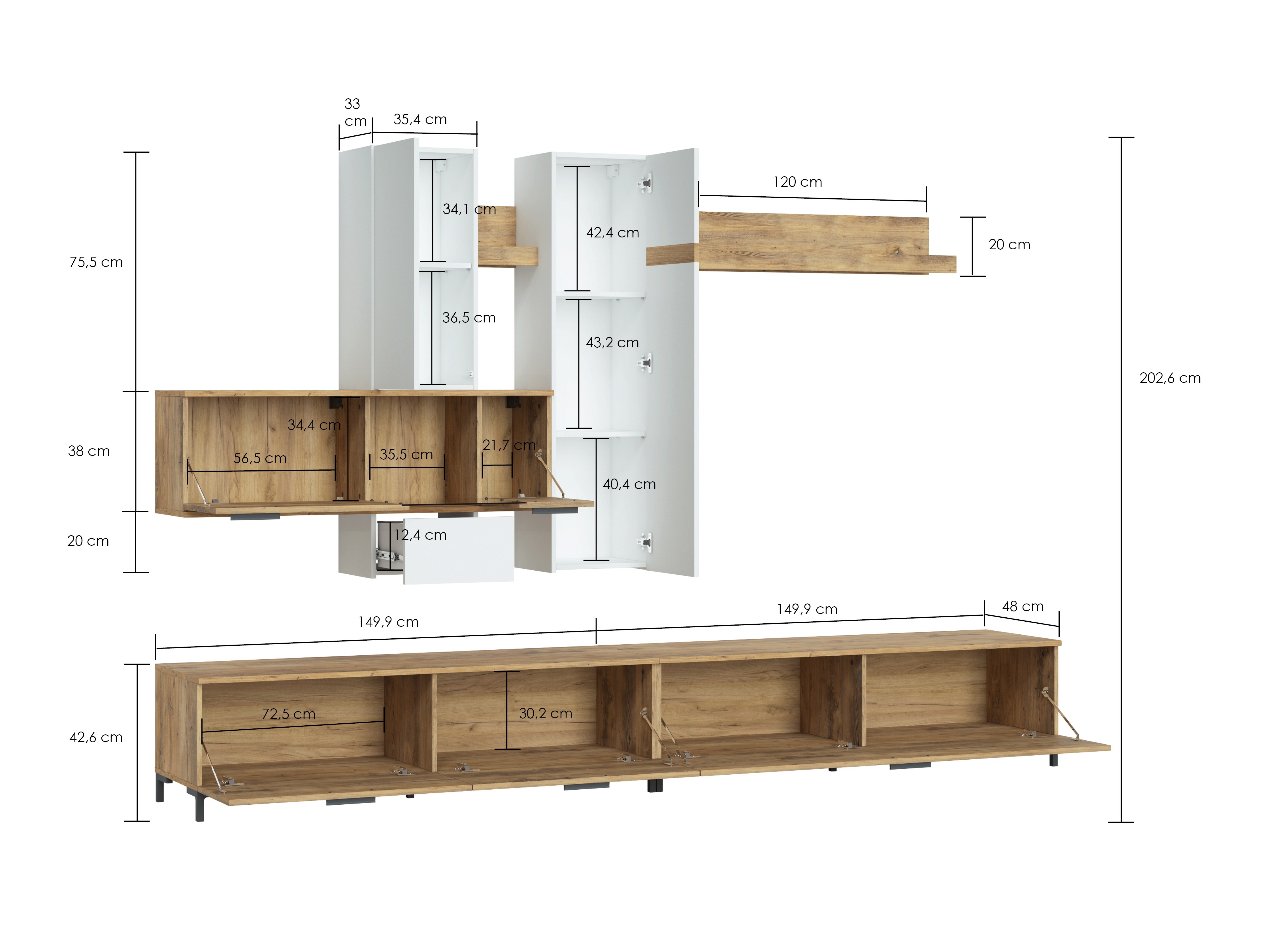 Conjunto para sala de estar Salnola 105 (Branco + Castanha)