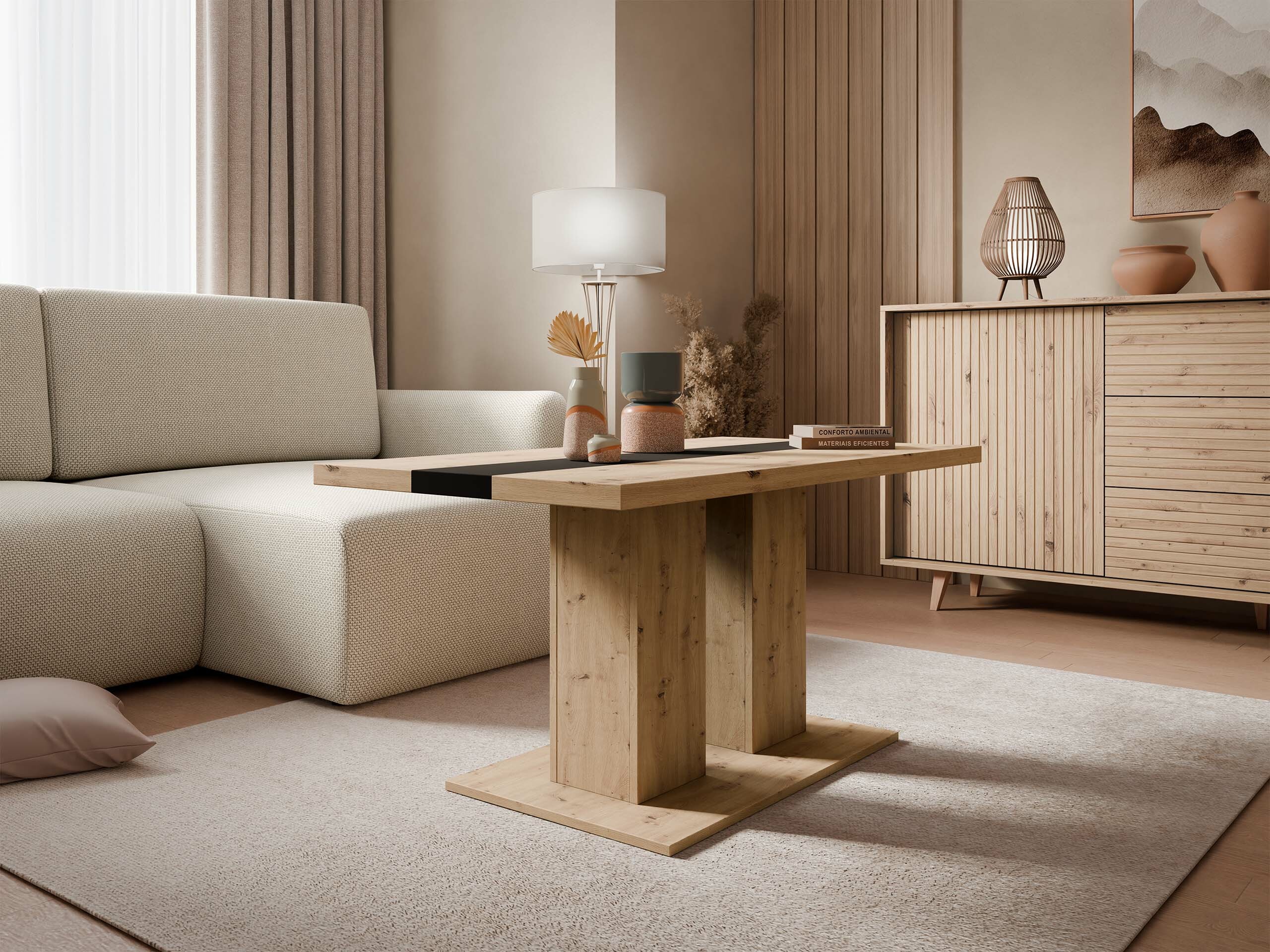 Mesa de centro Tucson 147 (Carvalho Artisan + Preto)