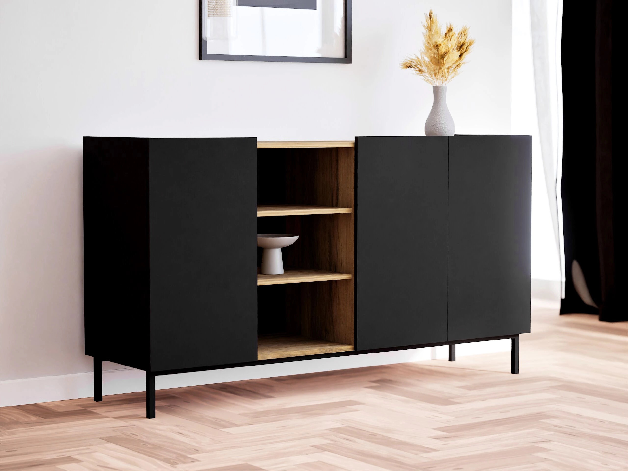 Aparador Veldome 100 (Preto + Castanho claro)