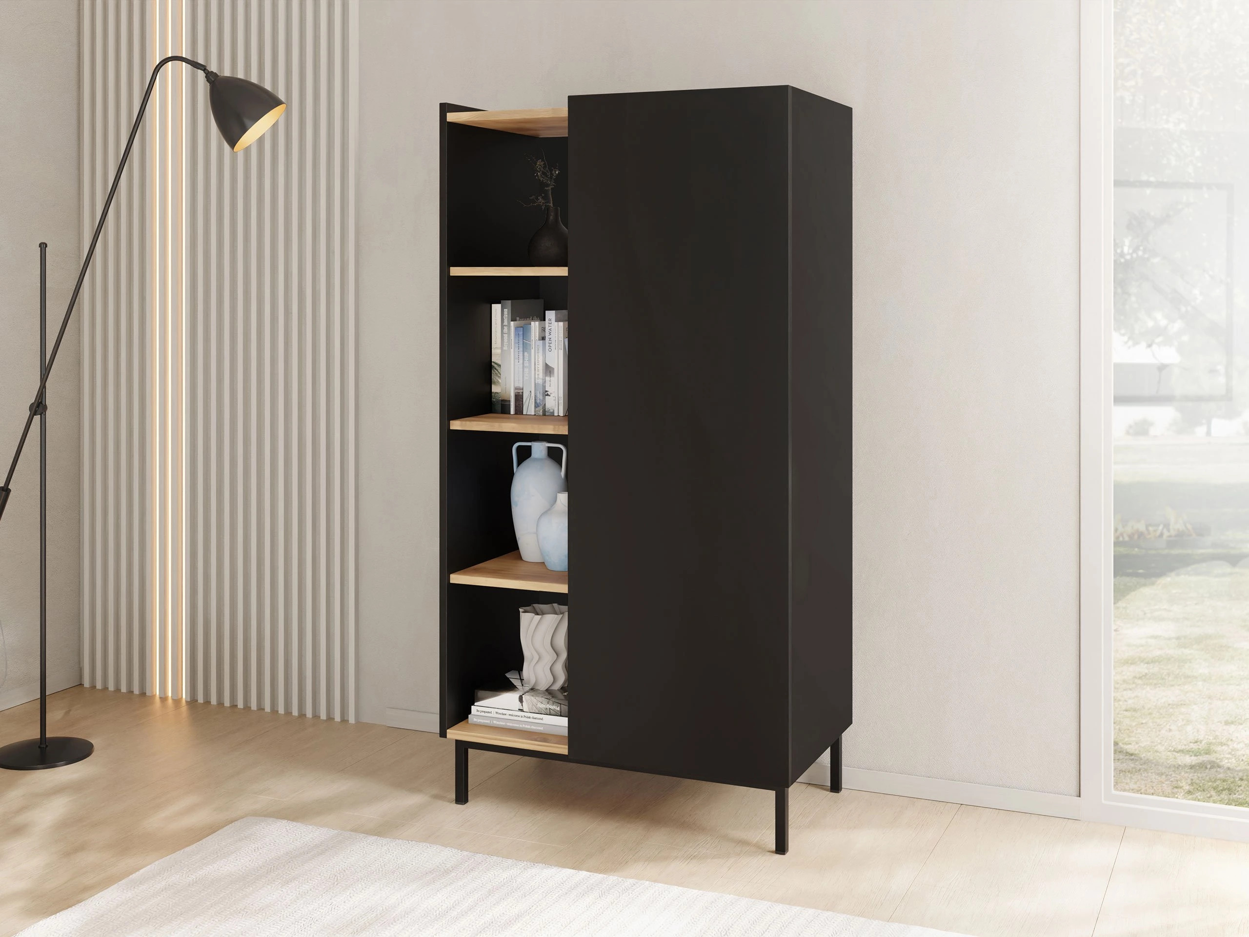 Estante Veldome 101 (Preto + Castanho claro)
