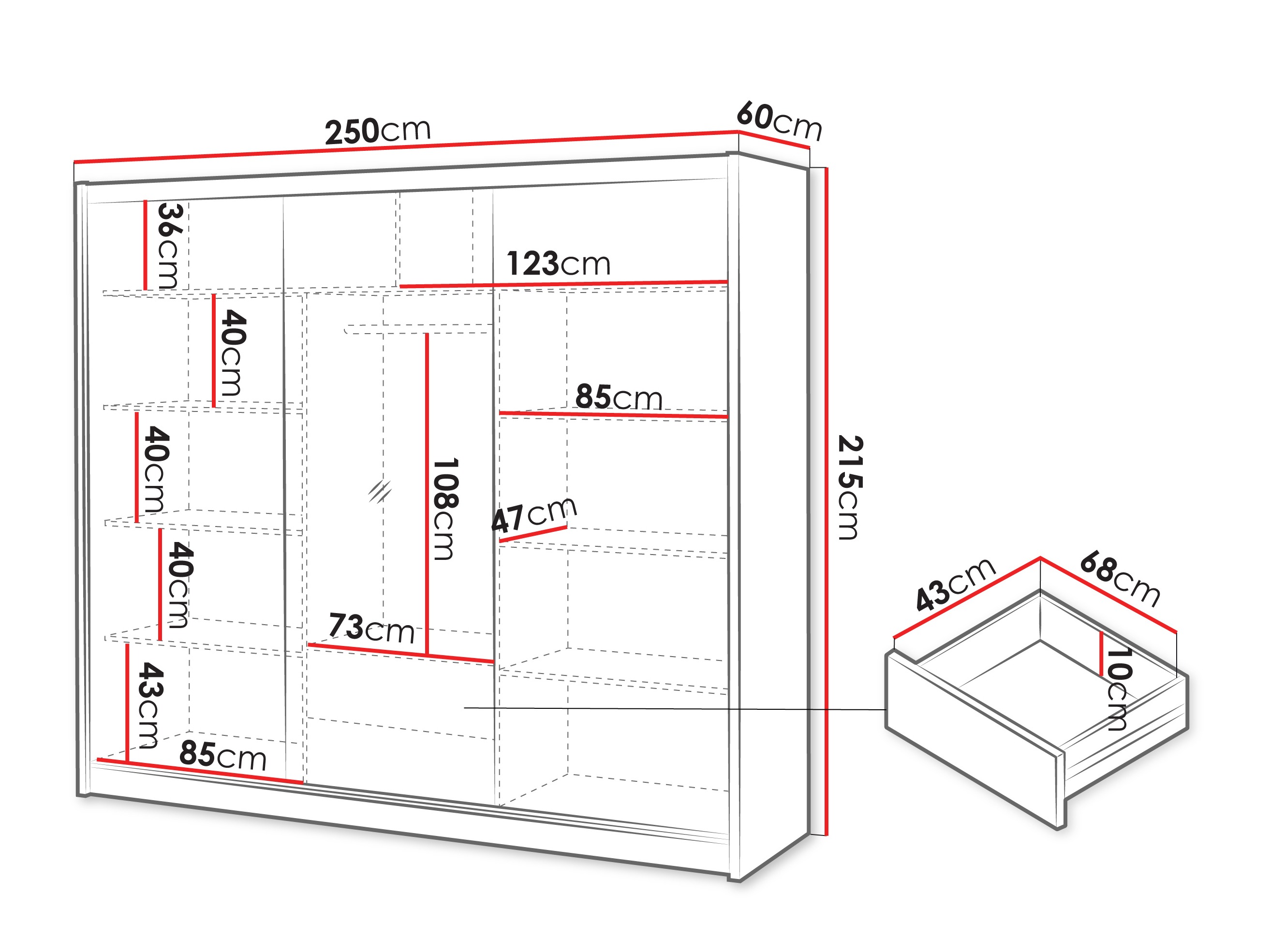Roupeiro Honolulu 275 (Carvalho wotan + Branco)
