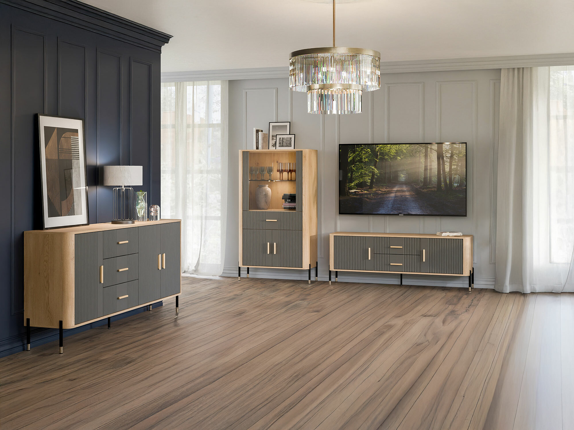 Conjunto para sala de estar Flosora 147 (Cinzento)