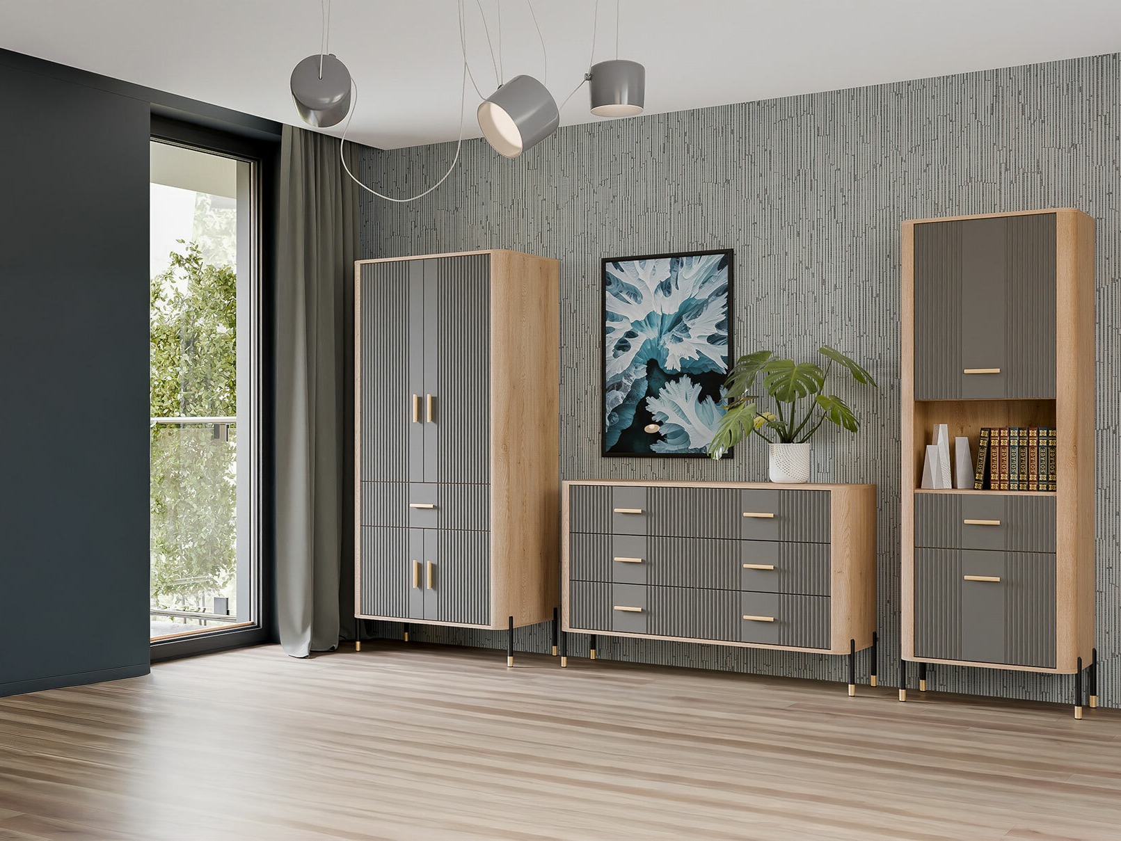 Conjunto para sala de estar Flosora 149 (Cinzento)