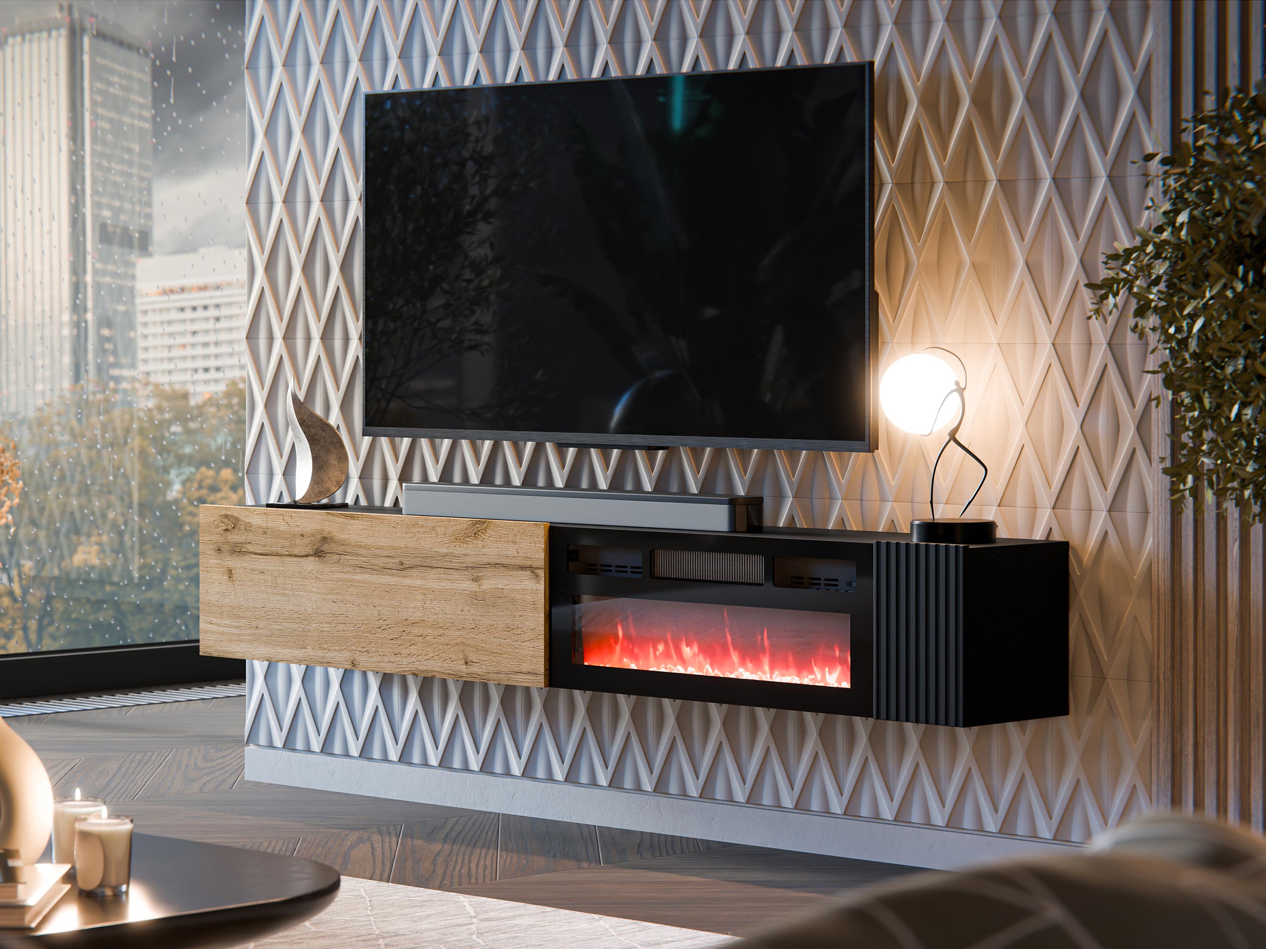 Móvel de TV Calveru 110 (Carvalho wotan + Preto)