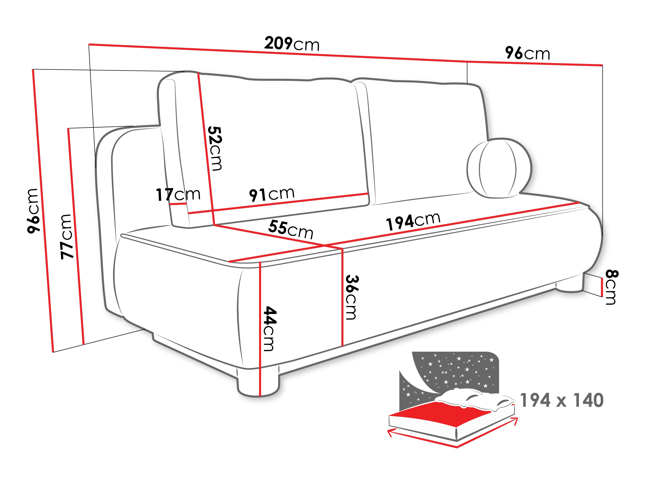 Sofá-cama TrendyNest Canora (Coral 15)