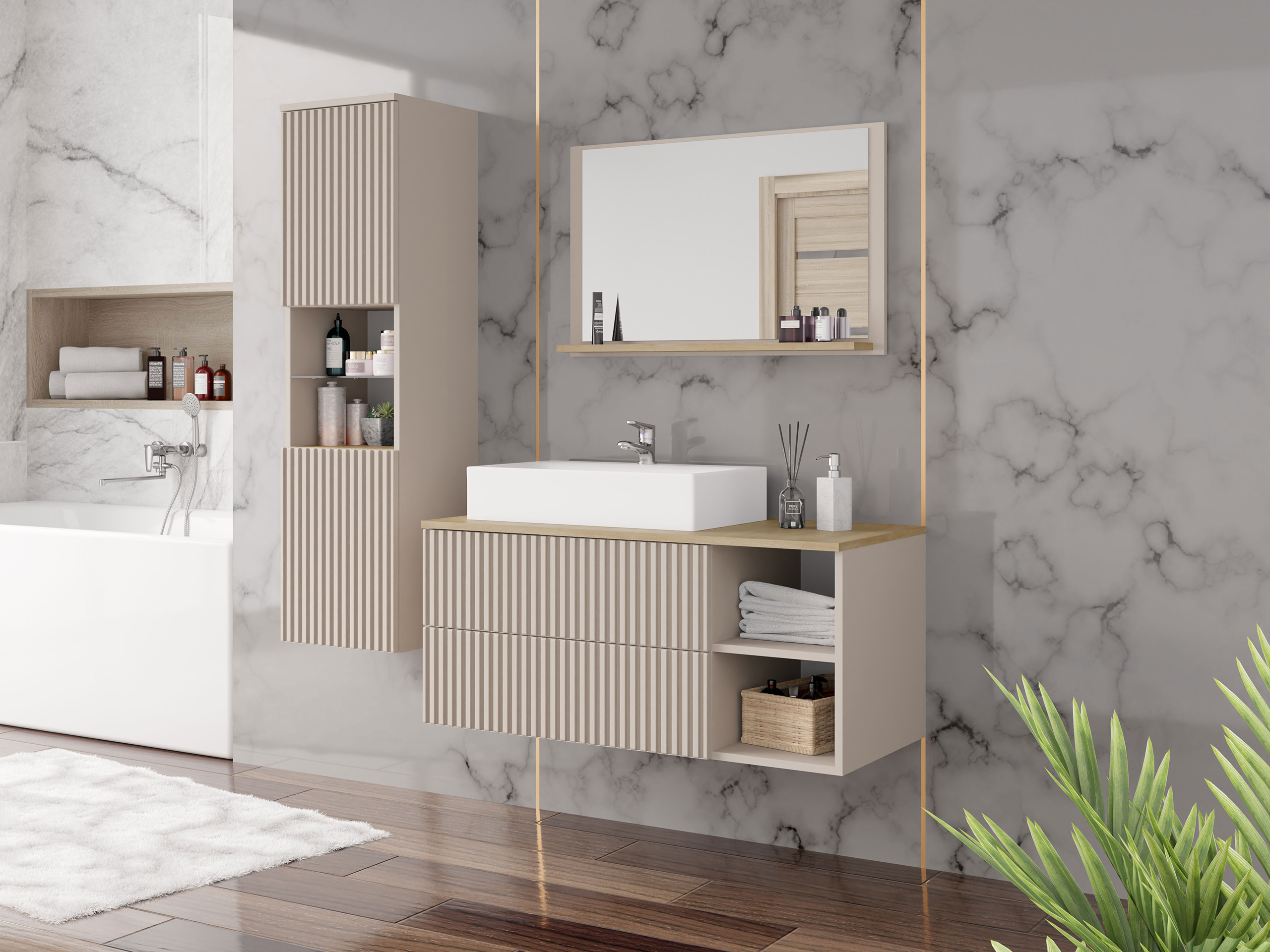 Conjunto para casa de banho Nauta I (Caxemira + Carvalho)