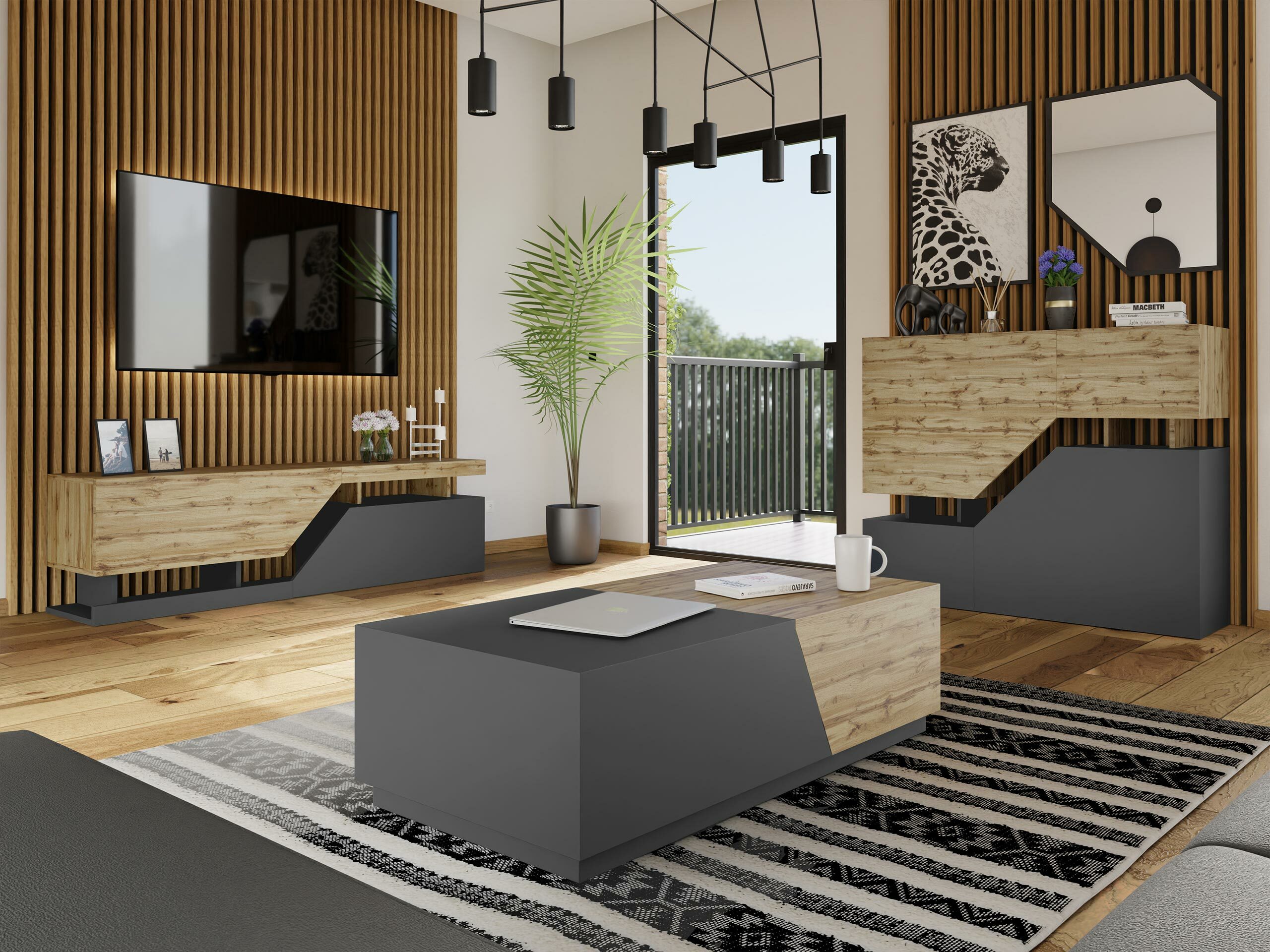 Conjunto para sala de estar Comfivo Daldune 103 (Carvalho wotan + Antracite)