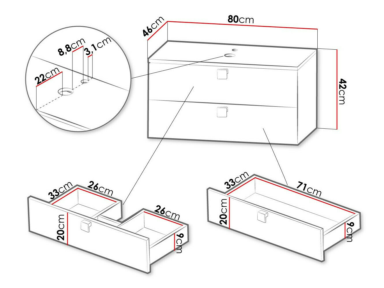 Armário suspenso para casa de banho para lavatório Orlvera 102 (Branco)