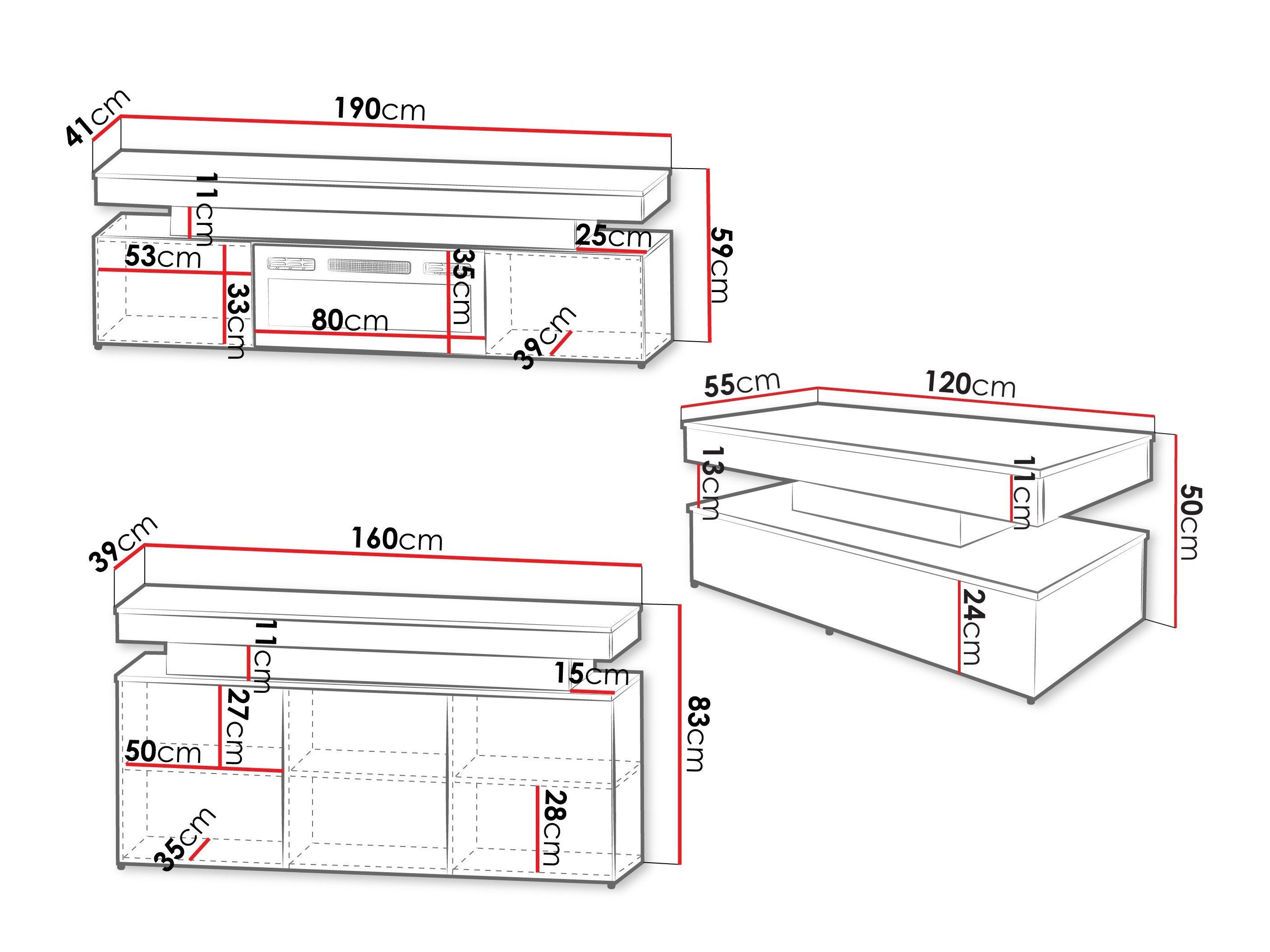 Conjunto para sala de estar Monfero I (Castanho claro)