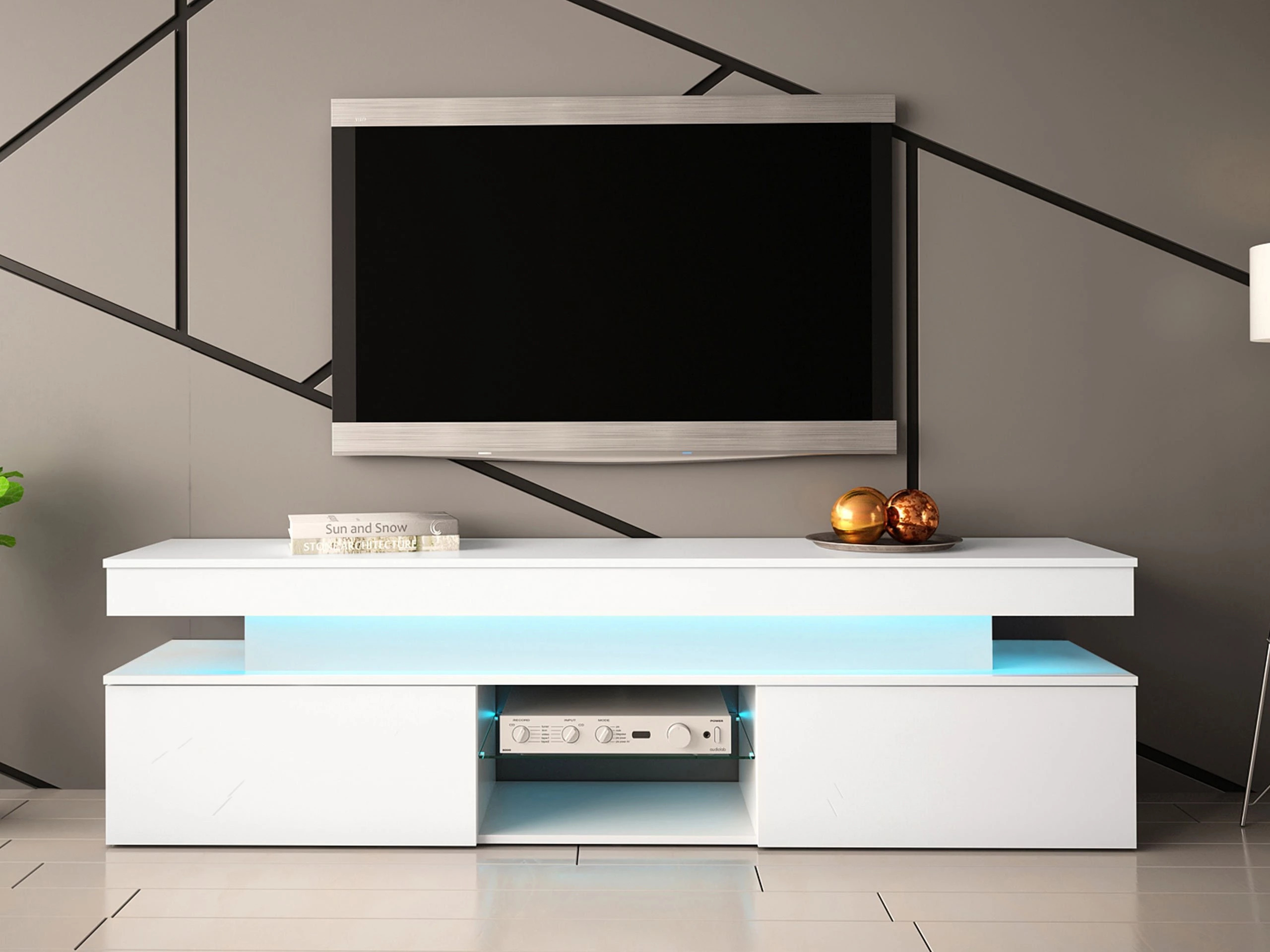 Móvel de TV Monfero (Branco + Branco brilhante)