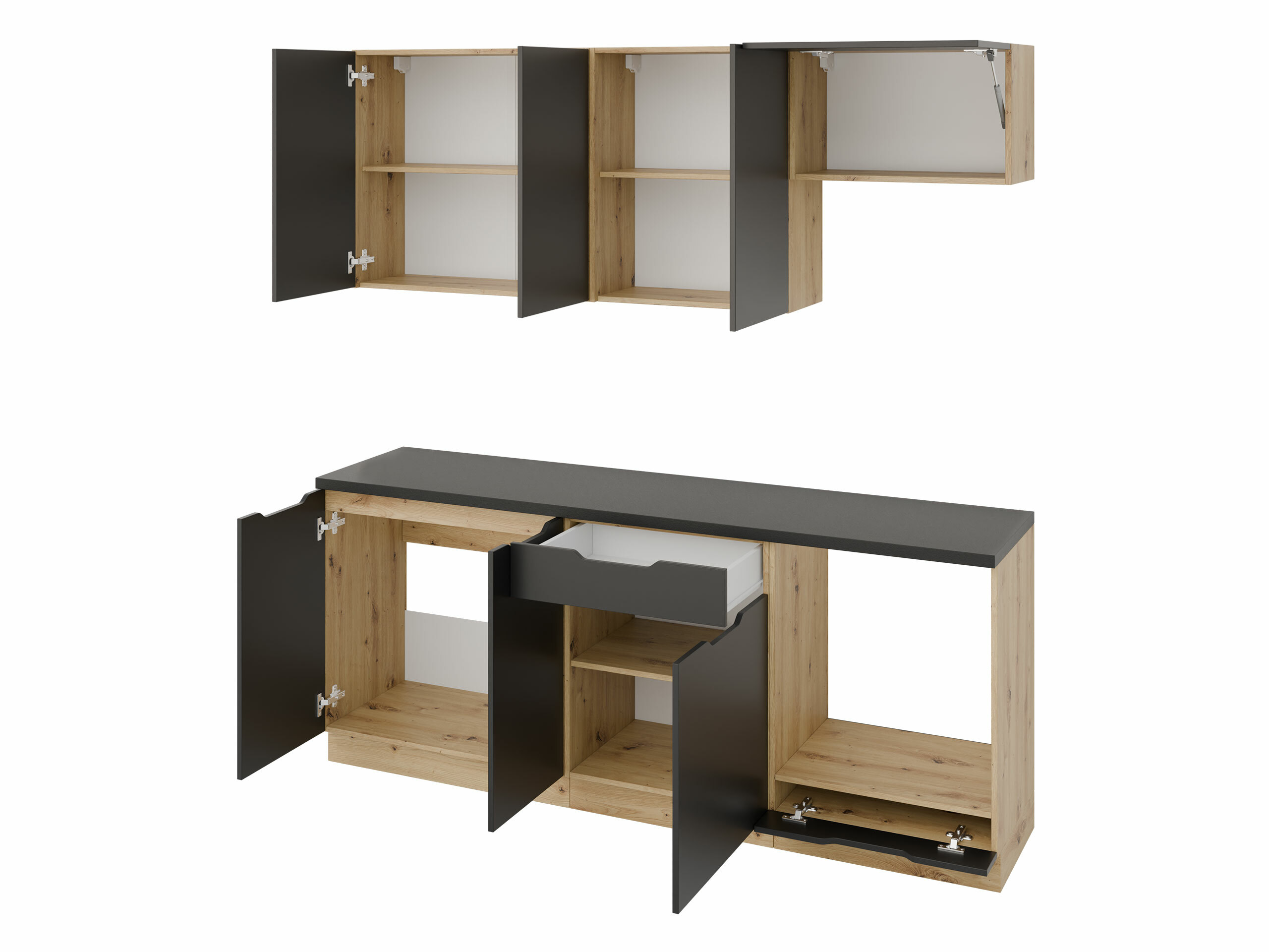 Conjunto para cozinha Trenton 180 (Preto + Carvalho Artisan)