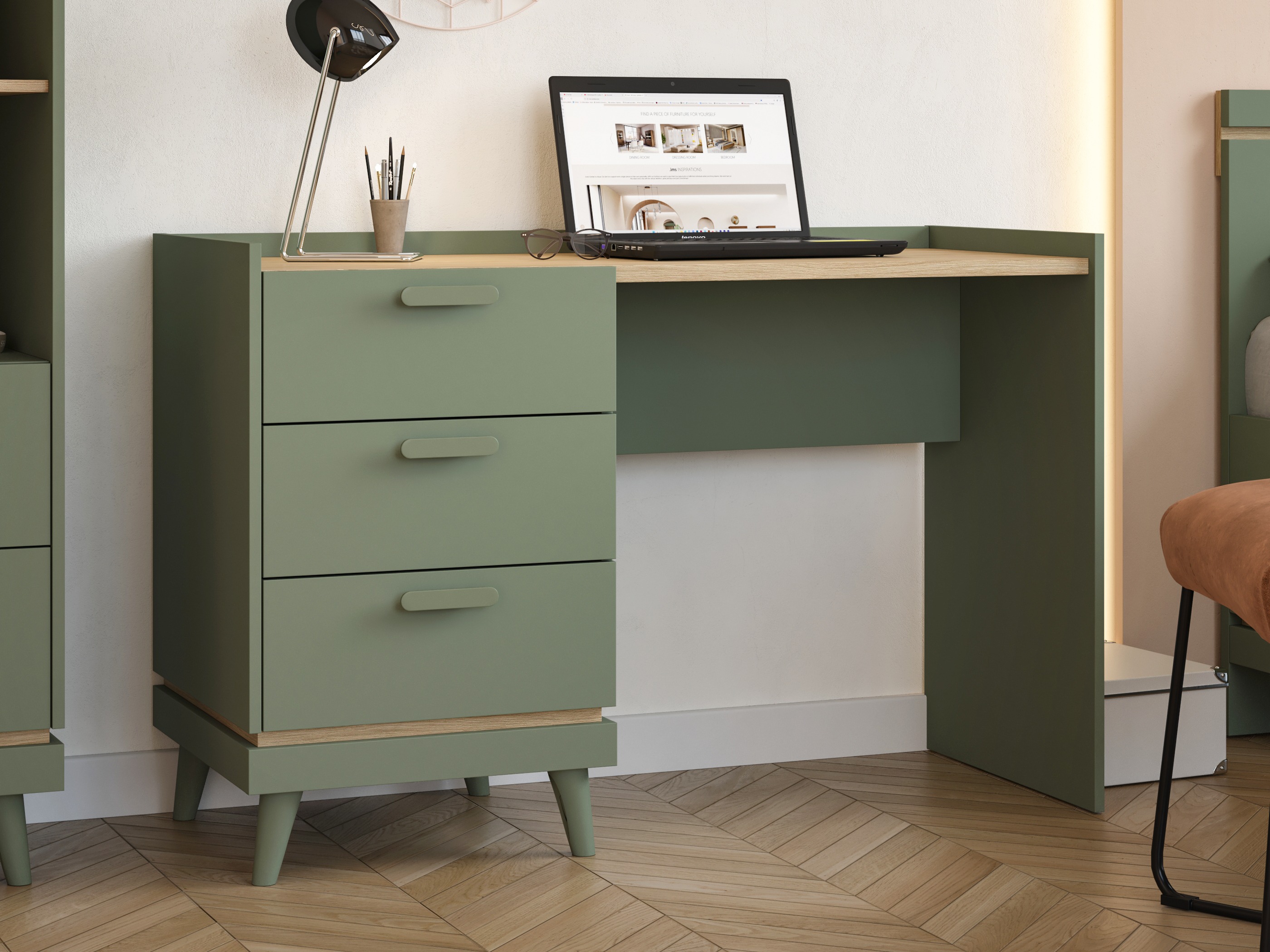 Mesa de escritório Fertalu 103 (Verde + Carvalho)