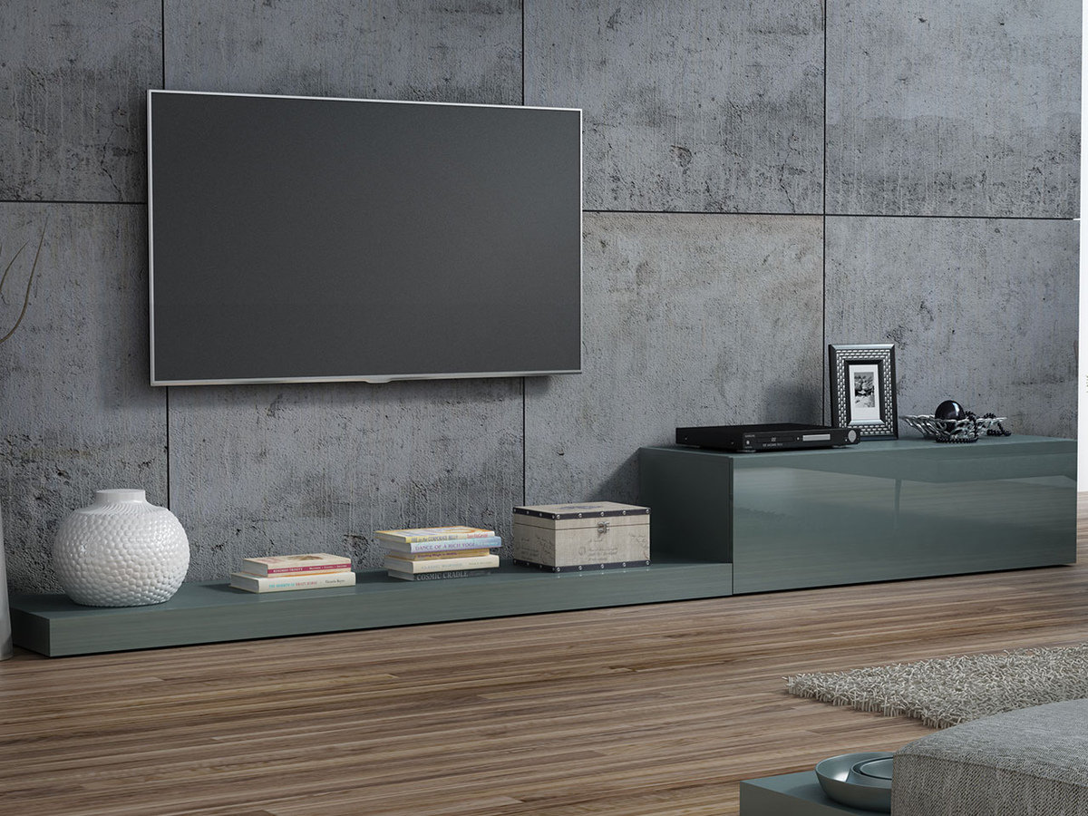 Móvel de TV Odebeli 100 (Cinzento + Cinzento brilhante)