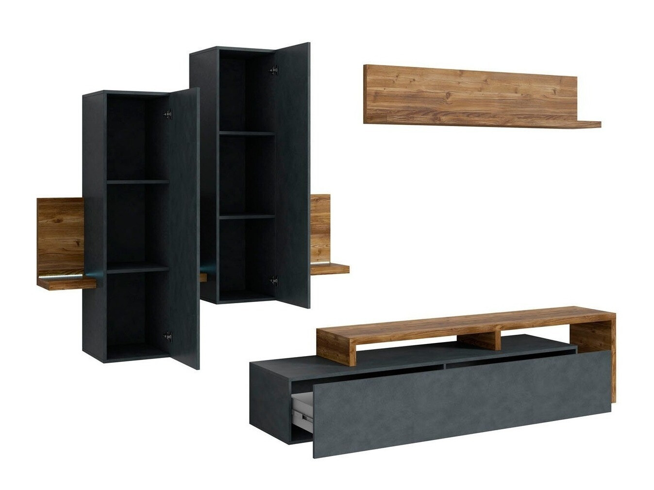 Conjunto para sala de estar Lutiva 100 (Matera cinzento + Abeto escuro)