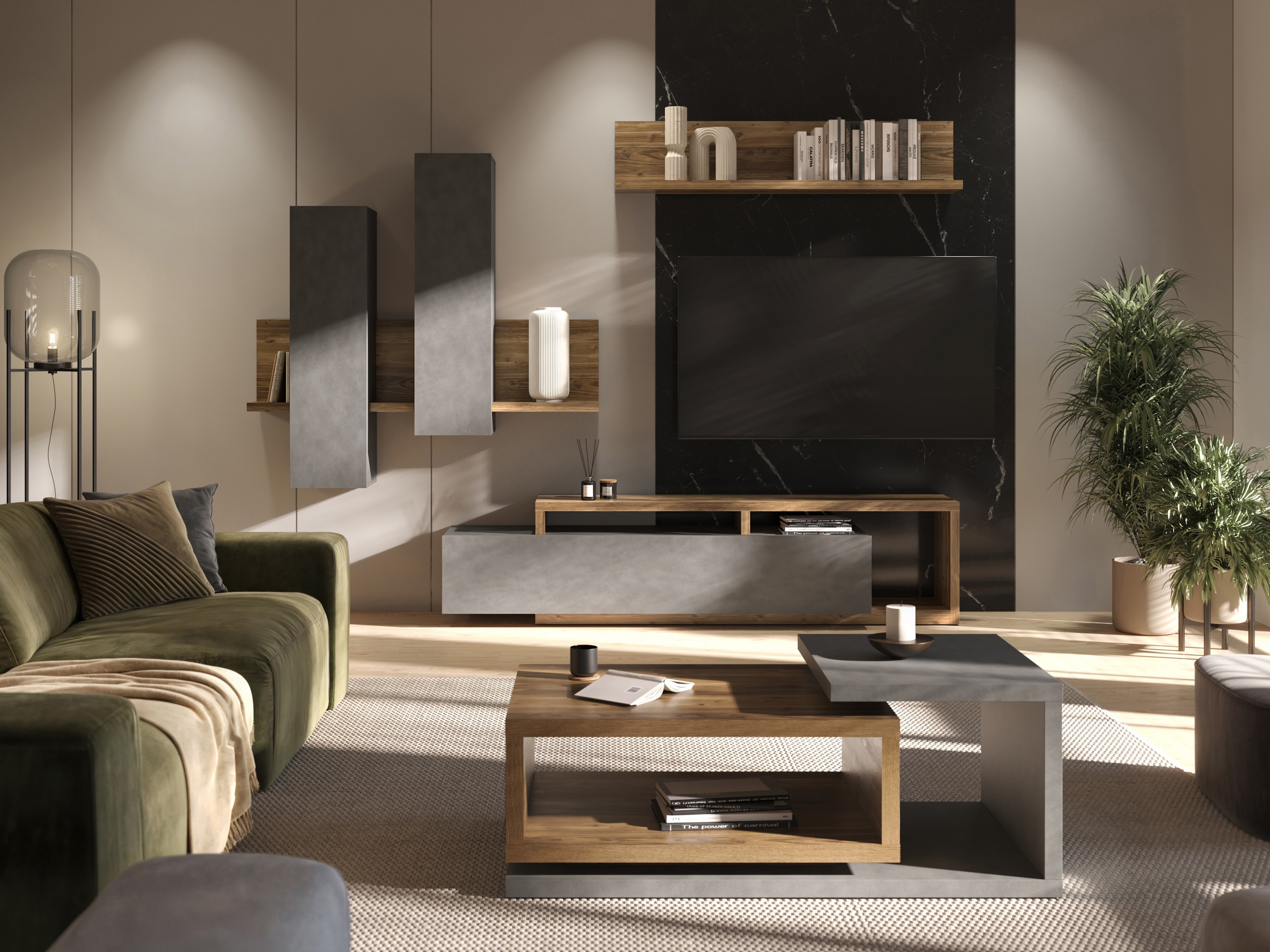 Mesa para revistas Lutiva 104 (Matera cinzento + Abeto escuro)