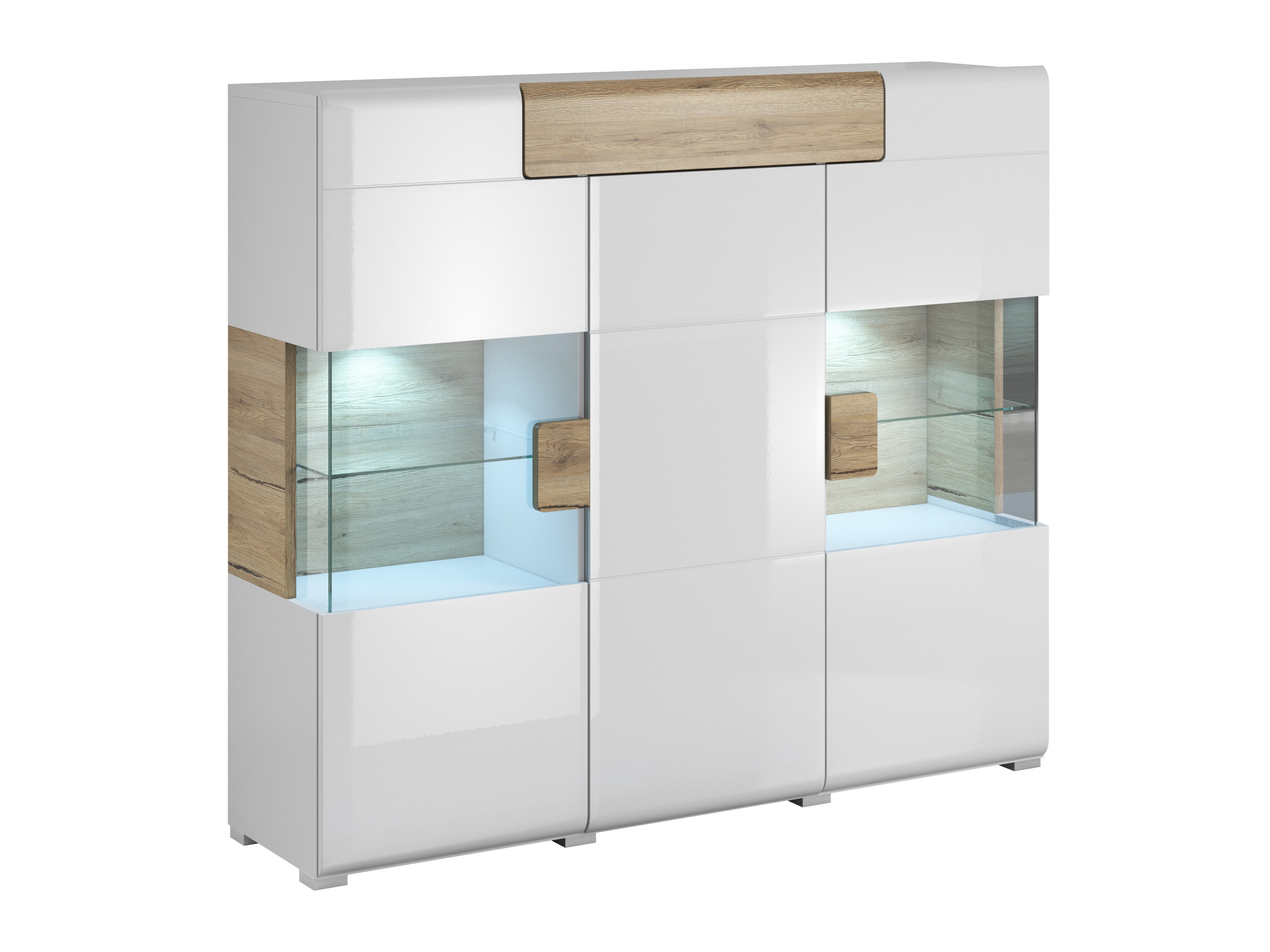 Aparador Torsone 100 (Branco + Branco brilhante + Carvalho de san remo)