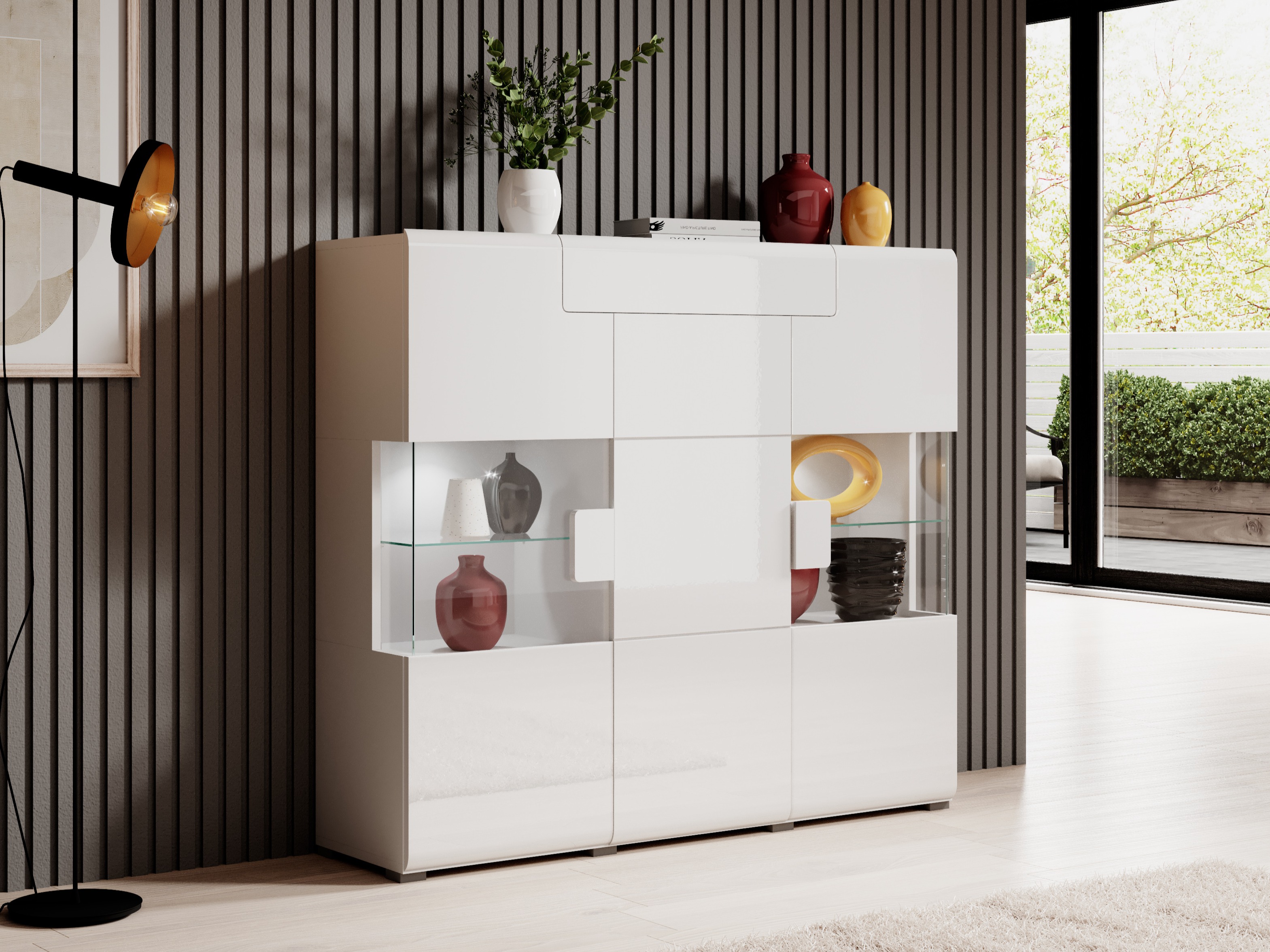 Aparador Torsone 100 (Branco + Branco brilhante)