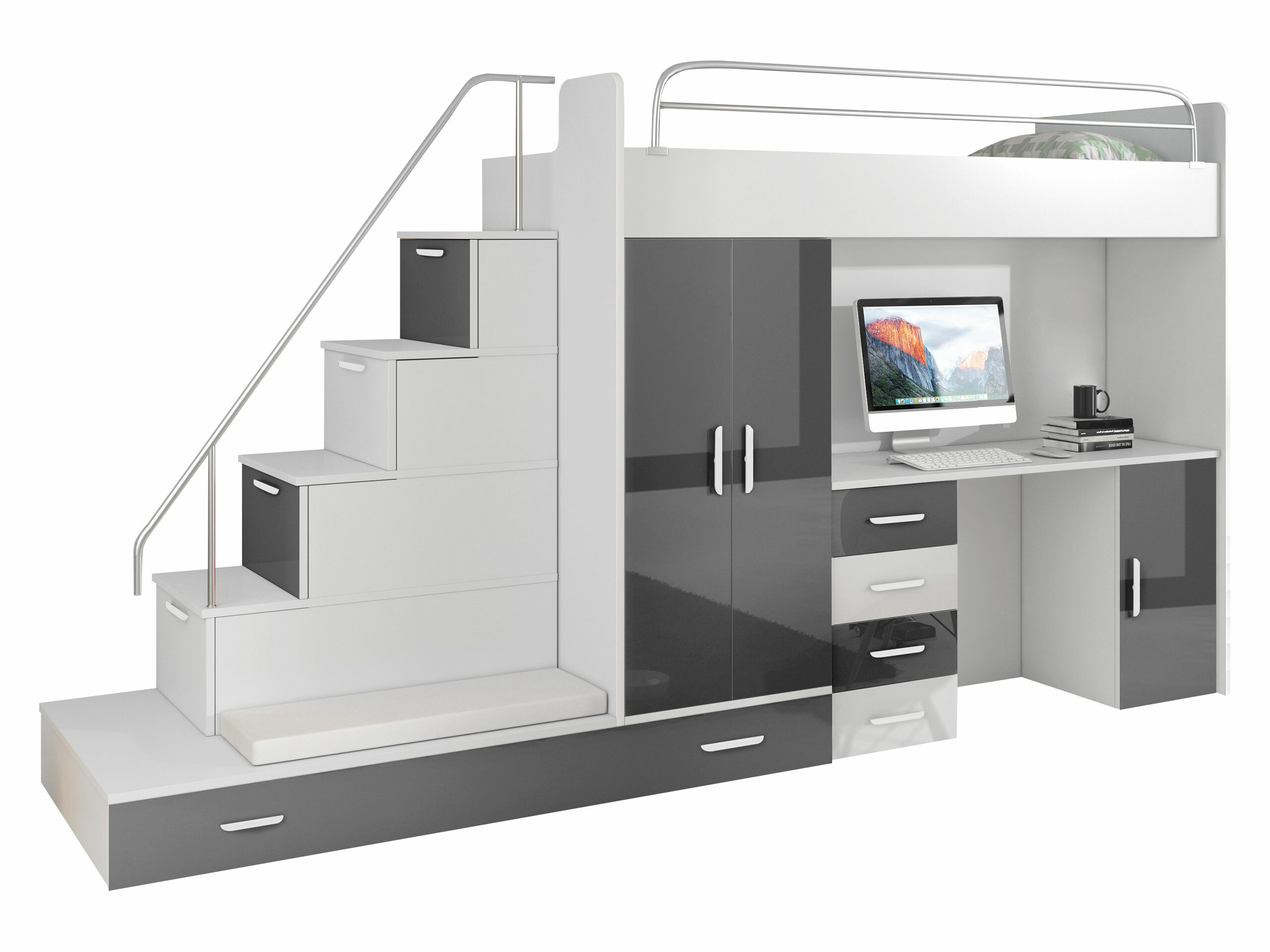 Conjunto para quarto infantil Salmere 100 (Branco + Branco brilhante + Cinzento brilhante)