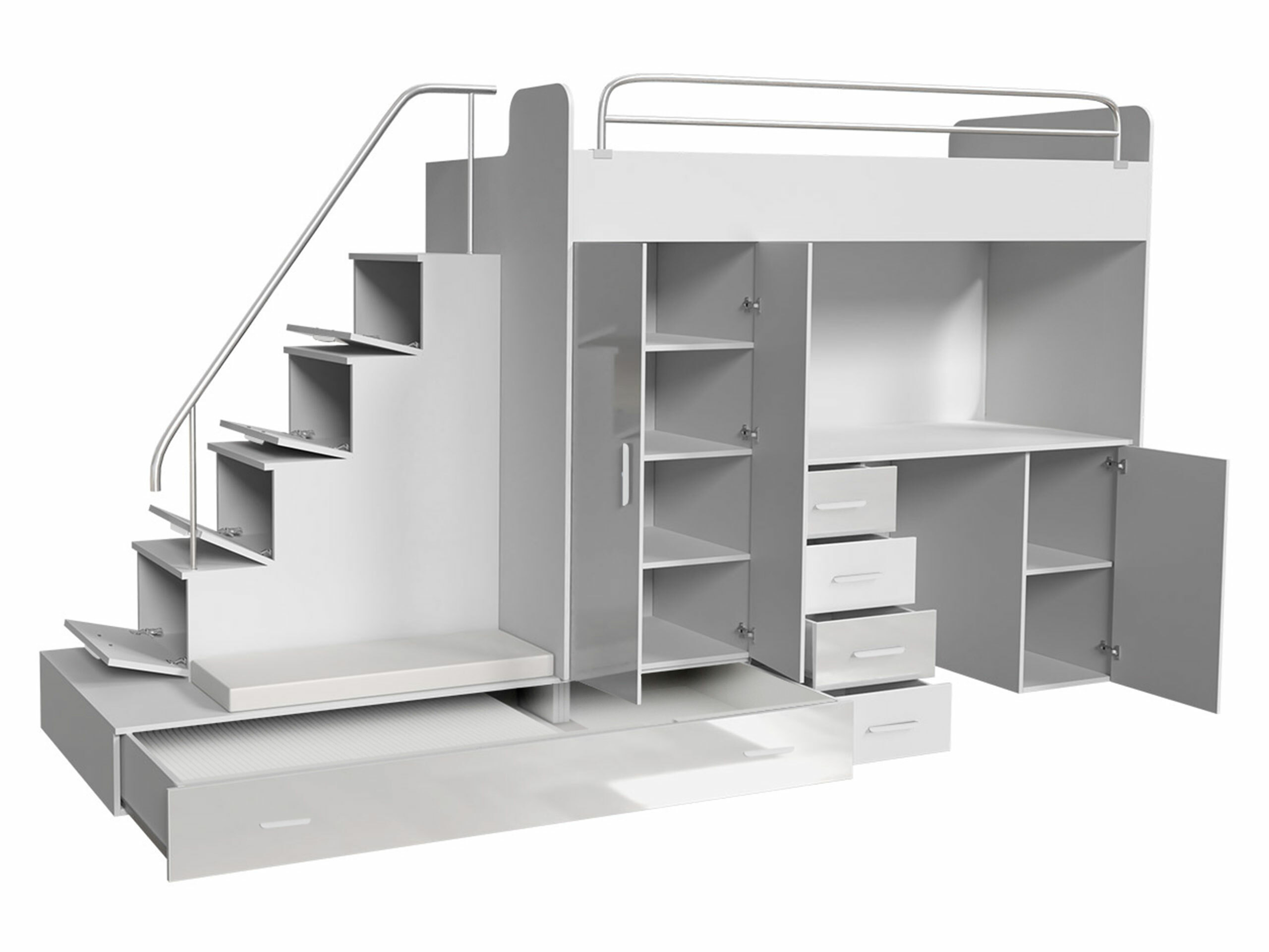 Conjuntos para quartos de criança Campus I (Branco + Branco brilhante + Cinzento brilhante)
