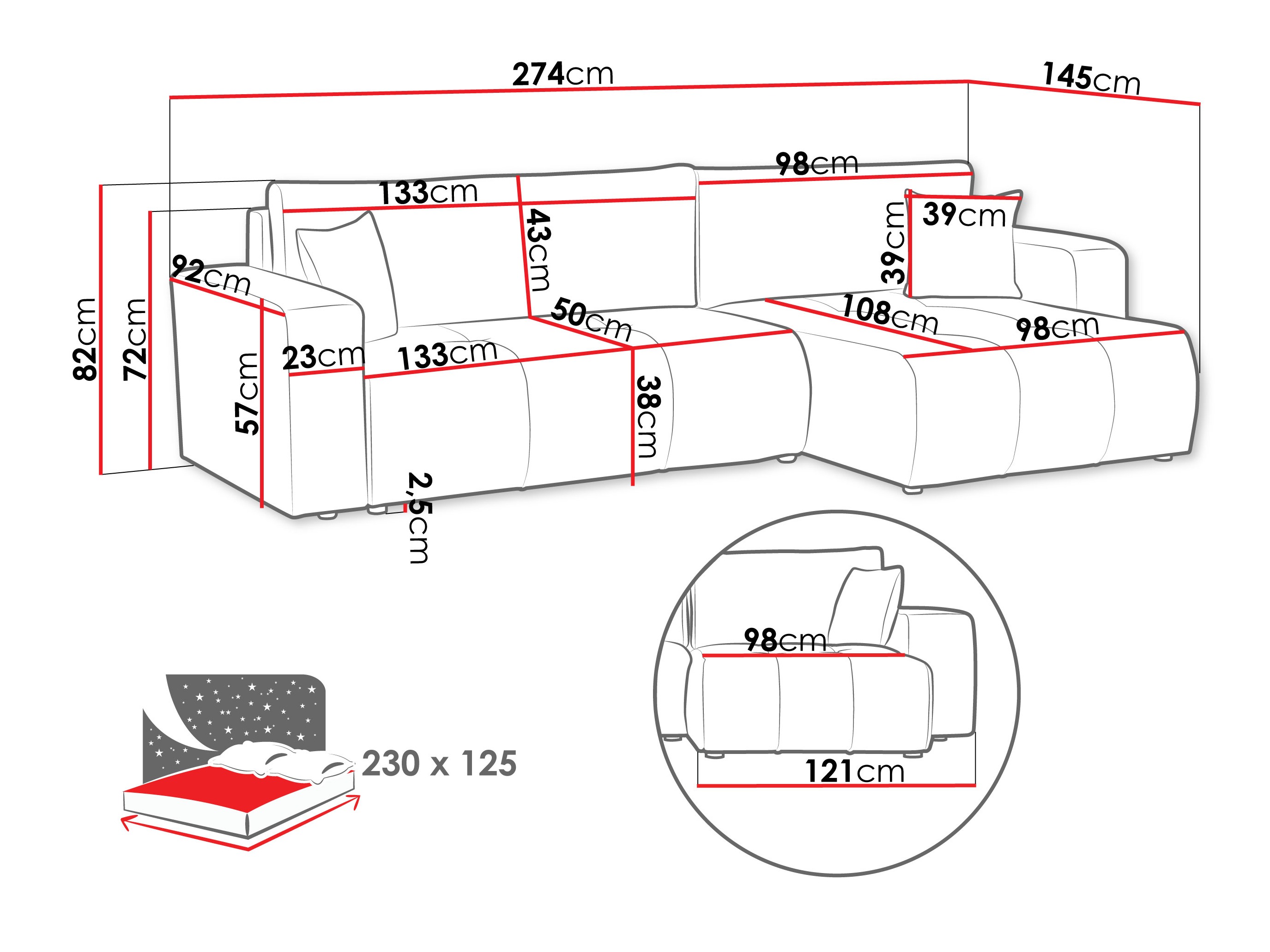 Sofá de canto Comfivo Laurus I (Coral 15)