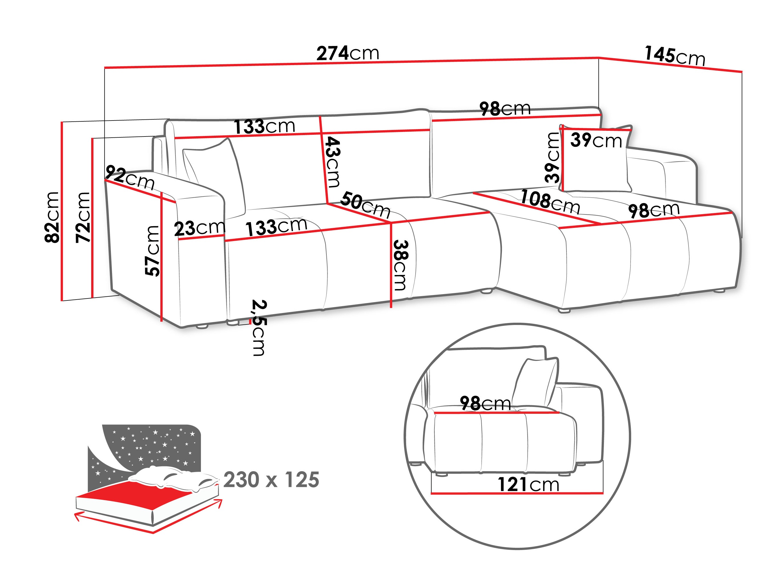Sofá de canto Comfivo Laurus I (Coral 45)