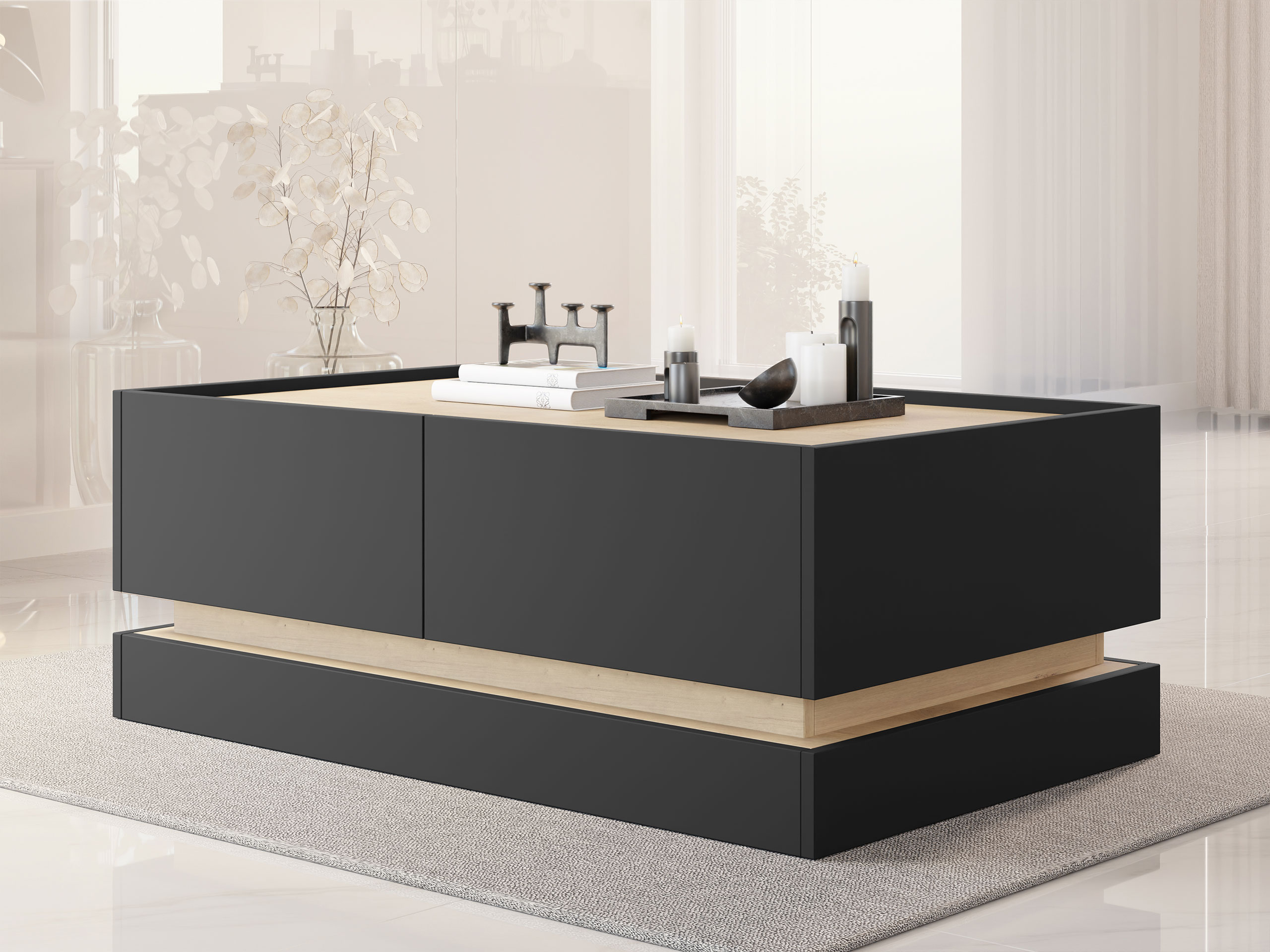 Mesa de centro Comfivo Dalvenu 103 (Preto + Carvalho)