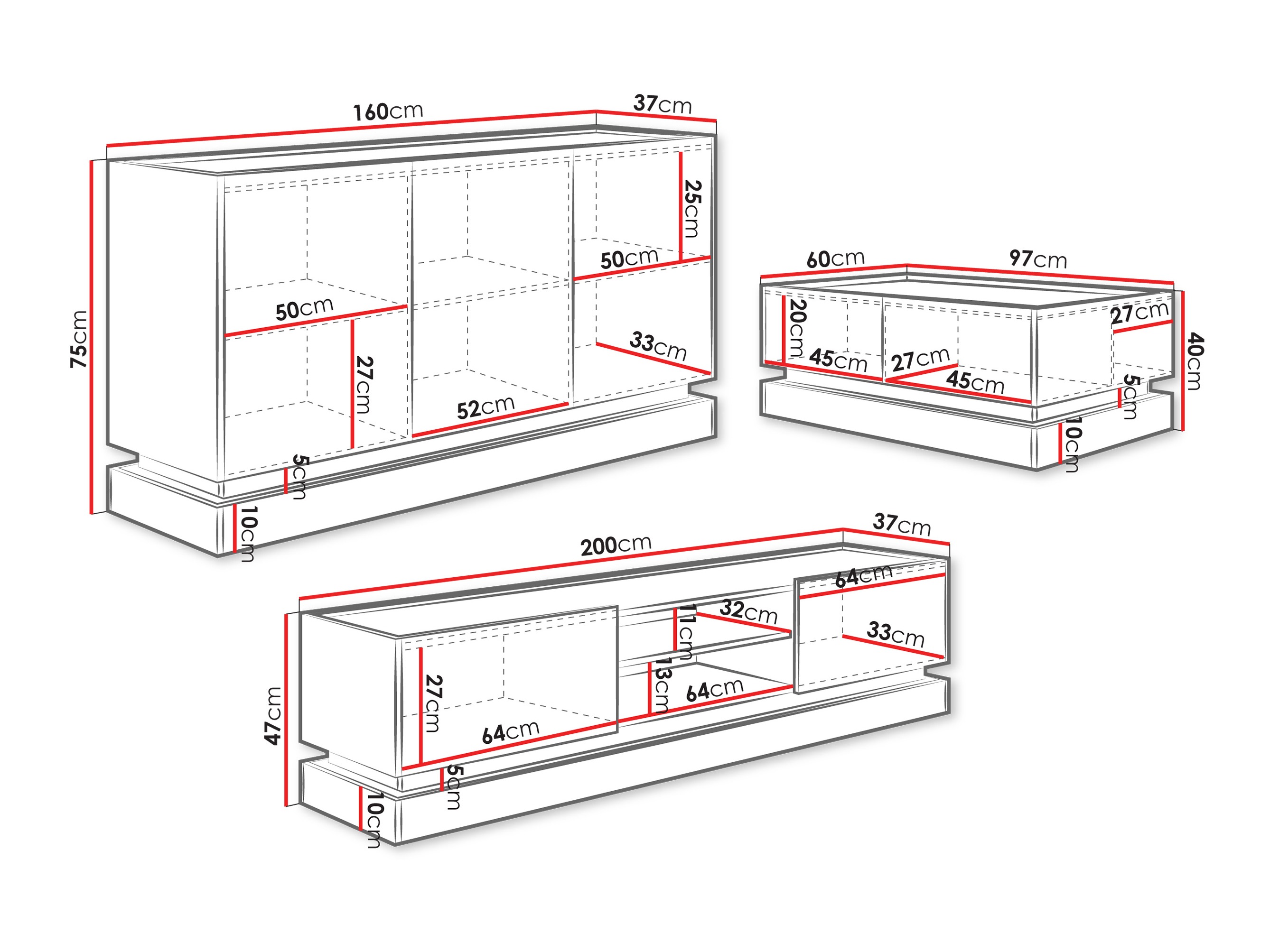 Conjunto para sala de estar Comfivo Tilia (Preto + Carvalho)