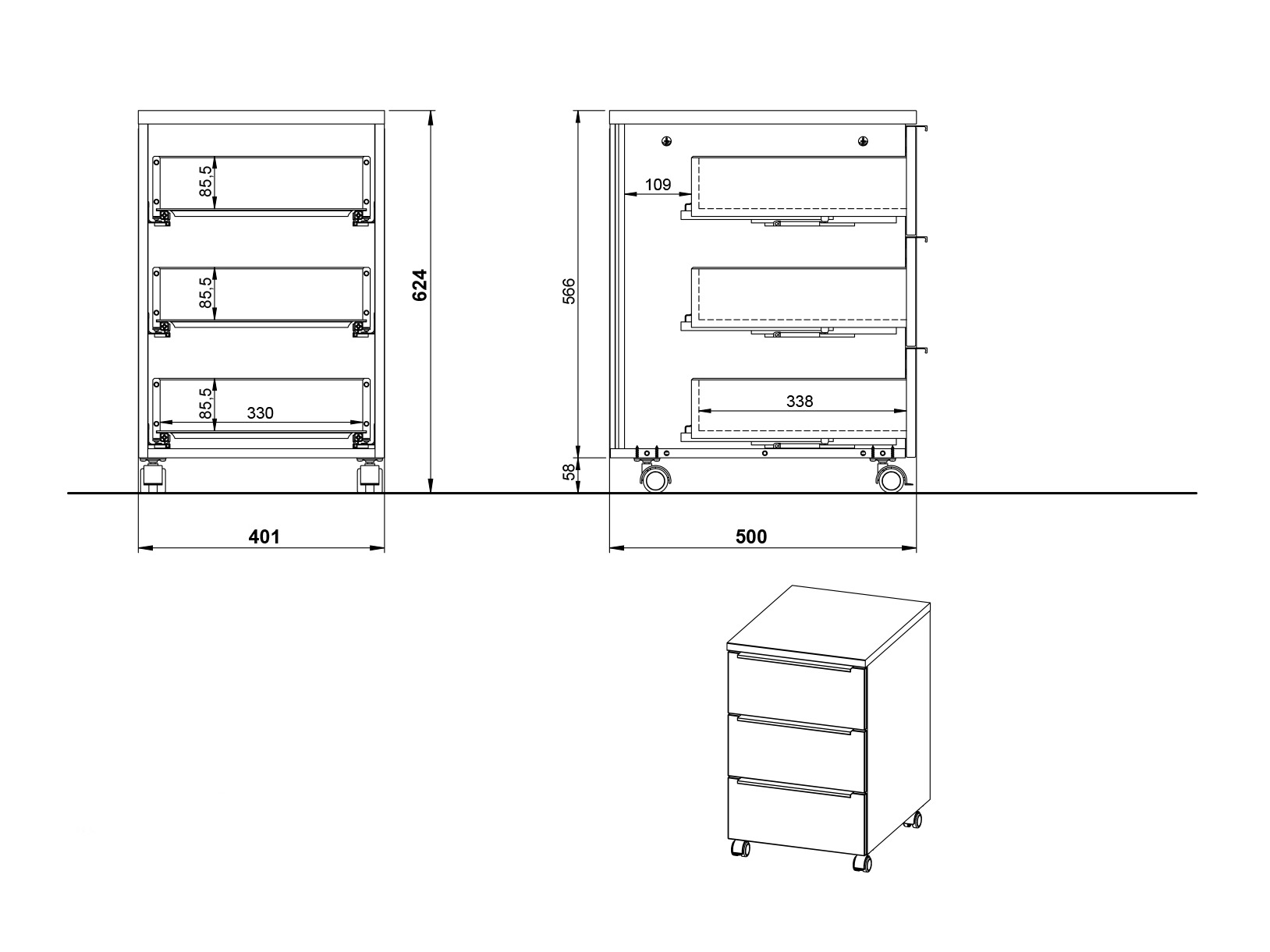 Bloco de gavetas Elbcali 105