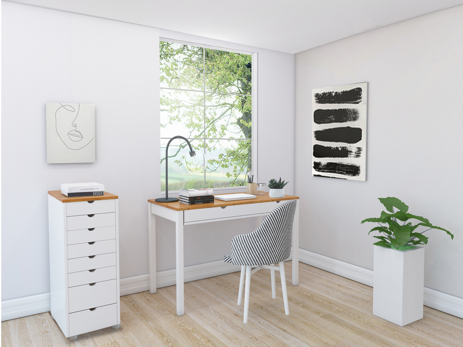 Cómoda Denton 138 (Branco + Madeira clara)