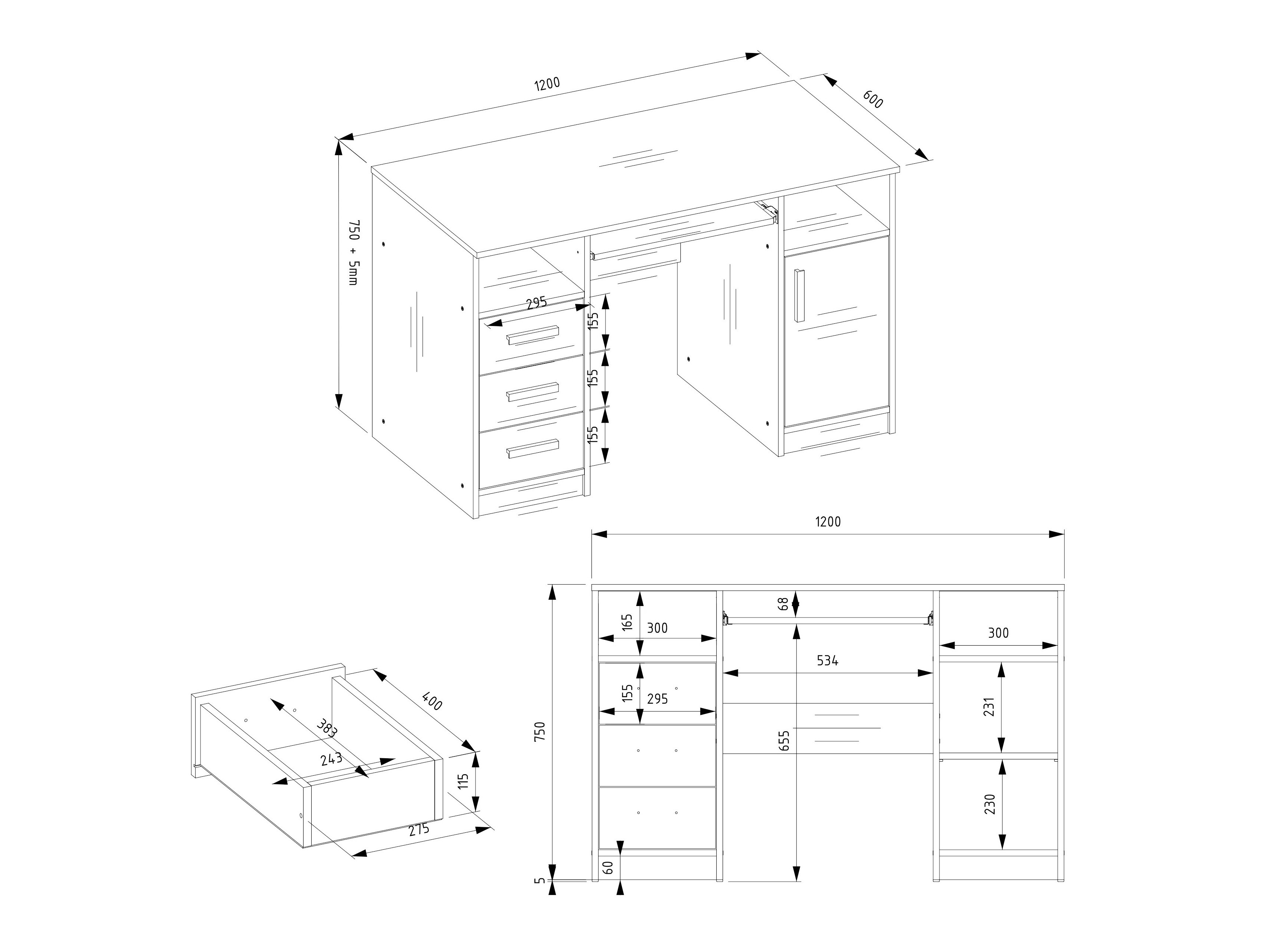 Mesa de escritório Mandeville 330 (Branco)