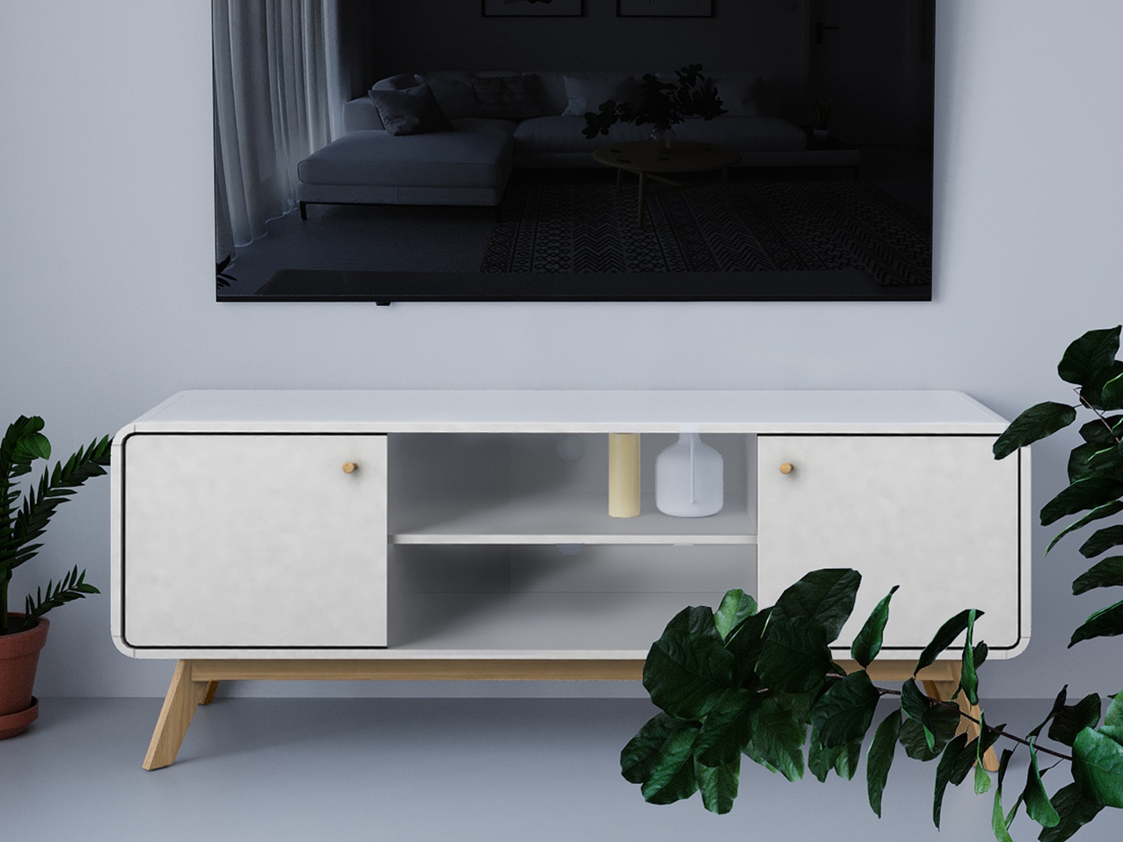 Móvel de TV Elbtena 107 (Branco + Carvalho)