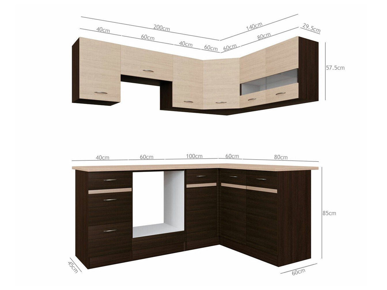 Conjunto de cozinha modular Eli Dark 115