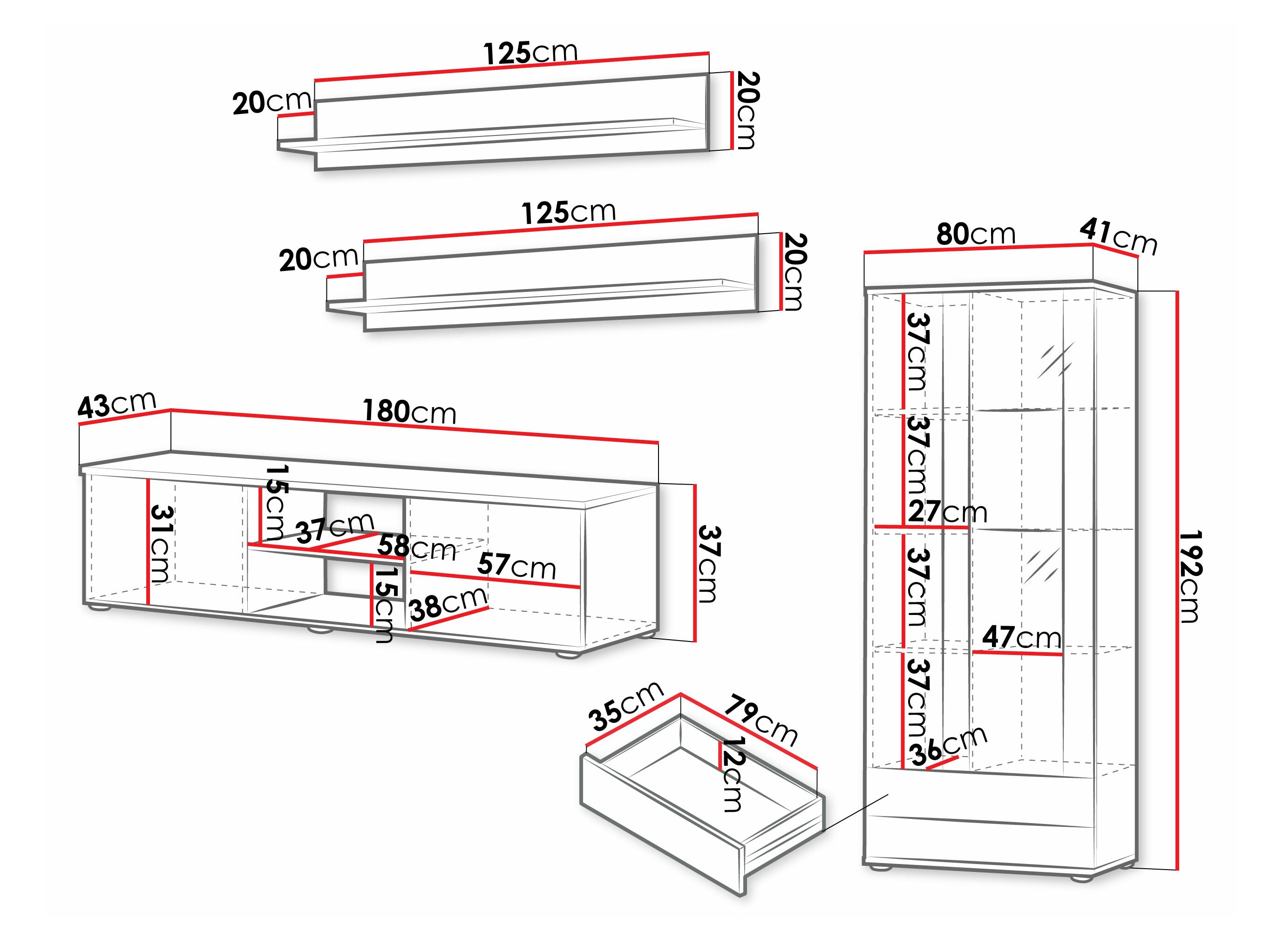 Conjunto para sala de estar Tornola 107 (Branco + Branco brilhante)