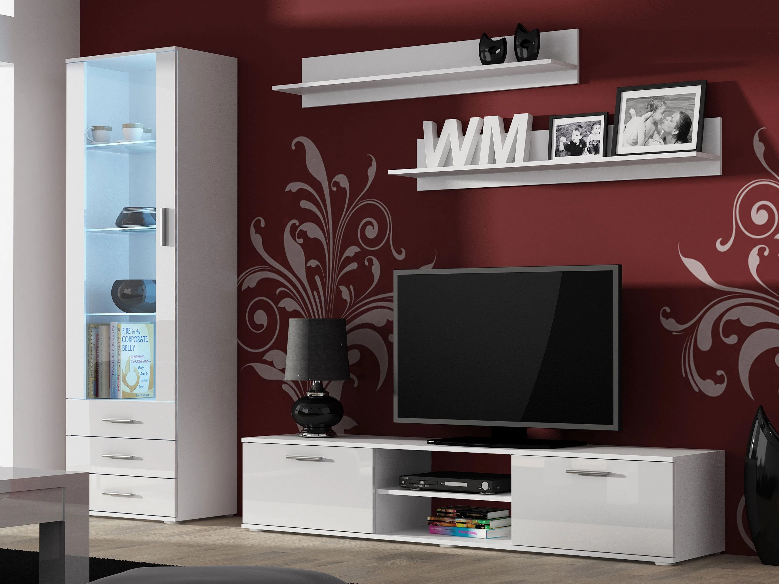 Conjunto para sala de estar Tornola 107 (Branco + Branco brilhante)