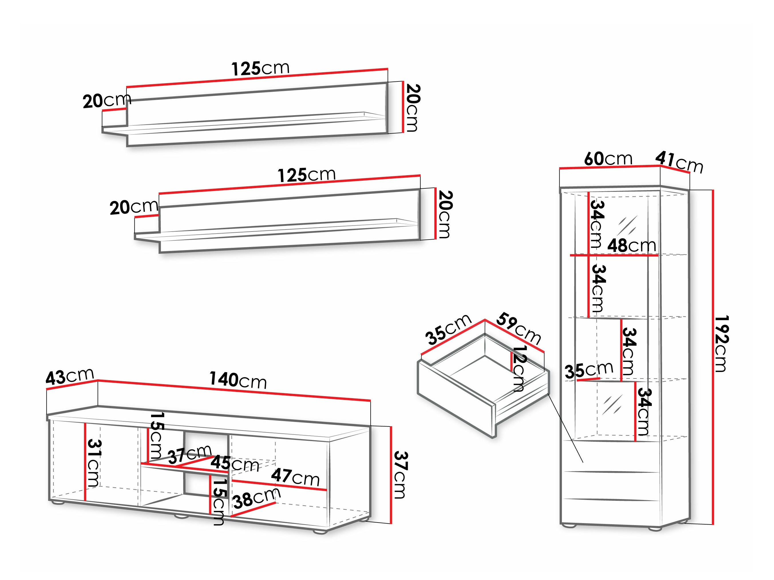 Conjunto para sala de estar Tornola 110 (Preto + Preto brilhante)